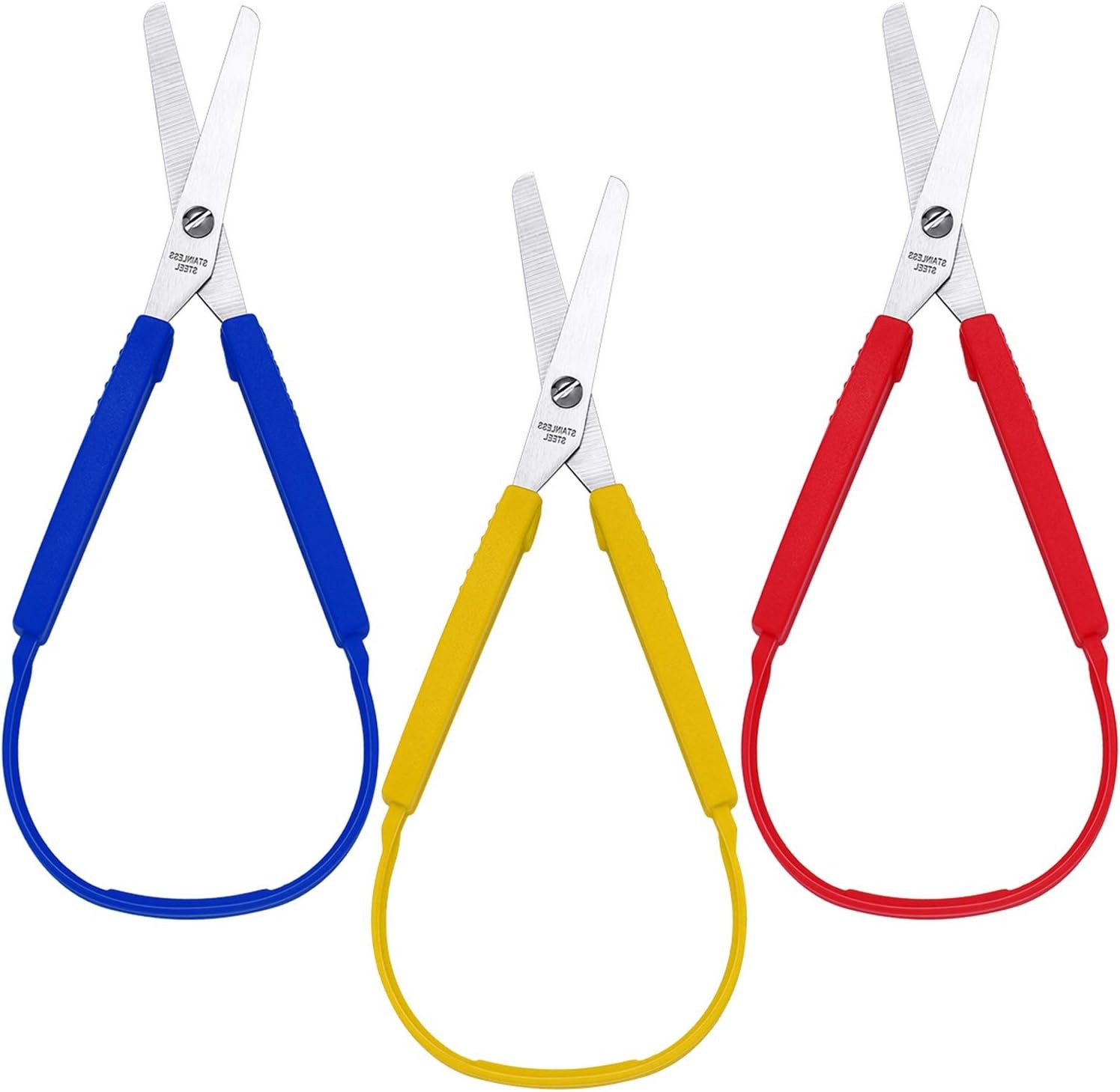3 Pcs Loop Scissors for Teens and Adults 8" Adaptive Design Scissor Colorful