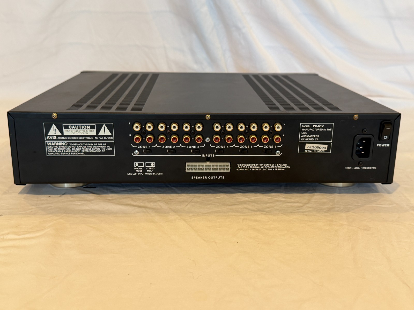 Audio Access PX-612 6 Zone Power Amplifier With Power Cable Tested