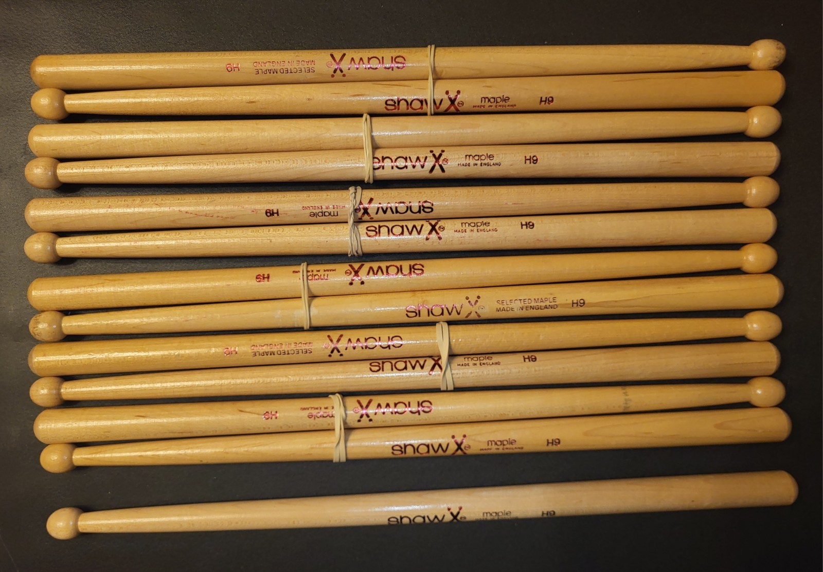6 1/2 sets of vintage Shaws X H9 Maple Scottish Snare Drumsticks Made in England