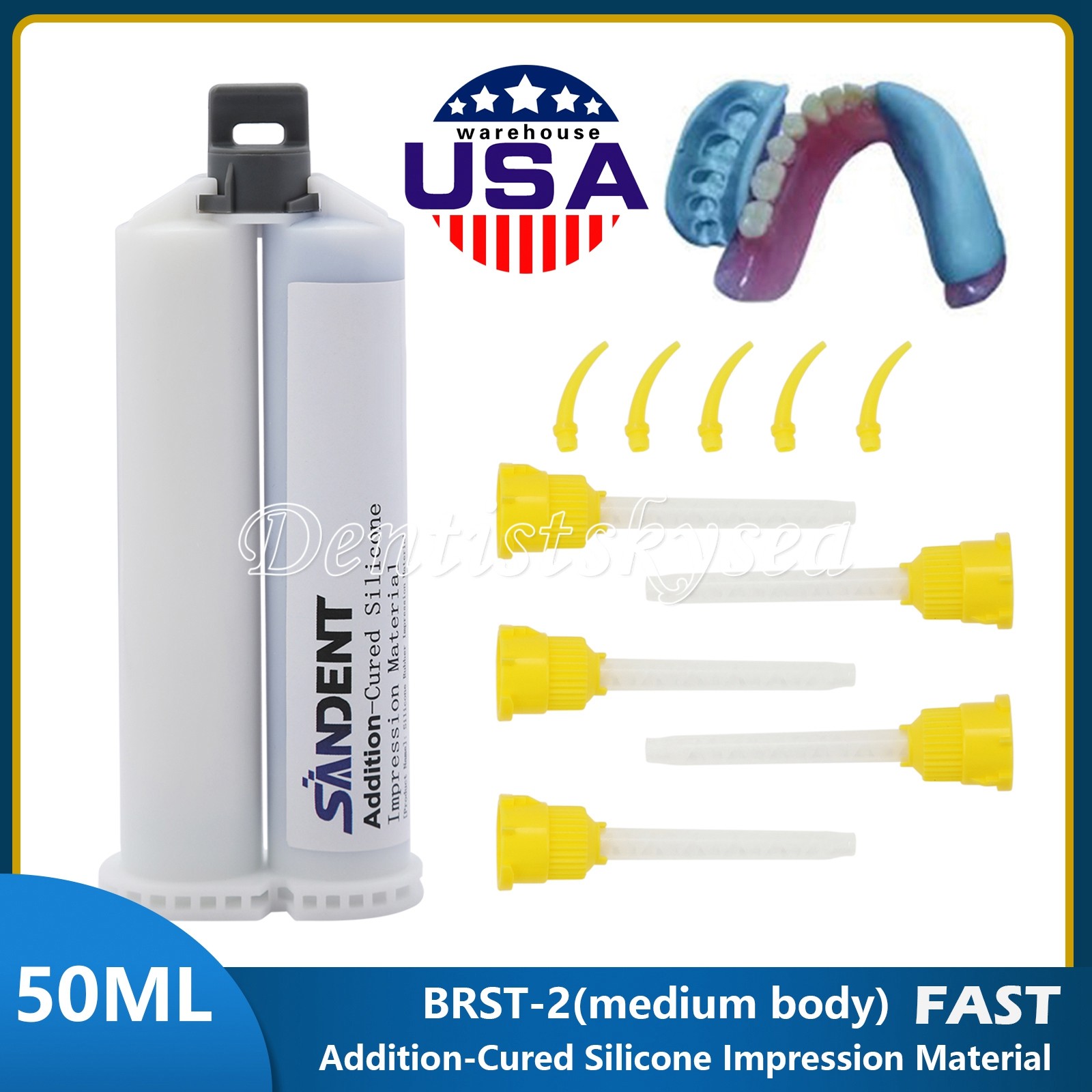 MEDIUM BODY Impression Material FAST SET 50ml Cartridges VPS+Mix Tips