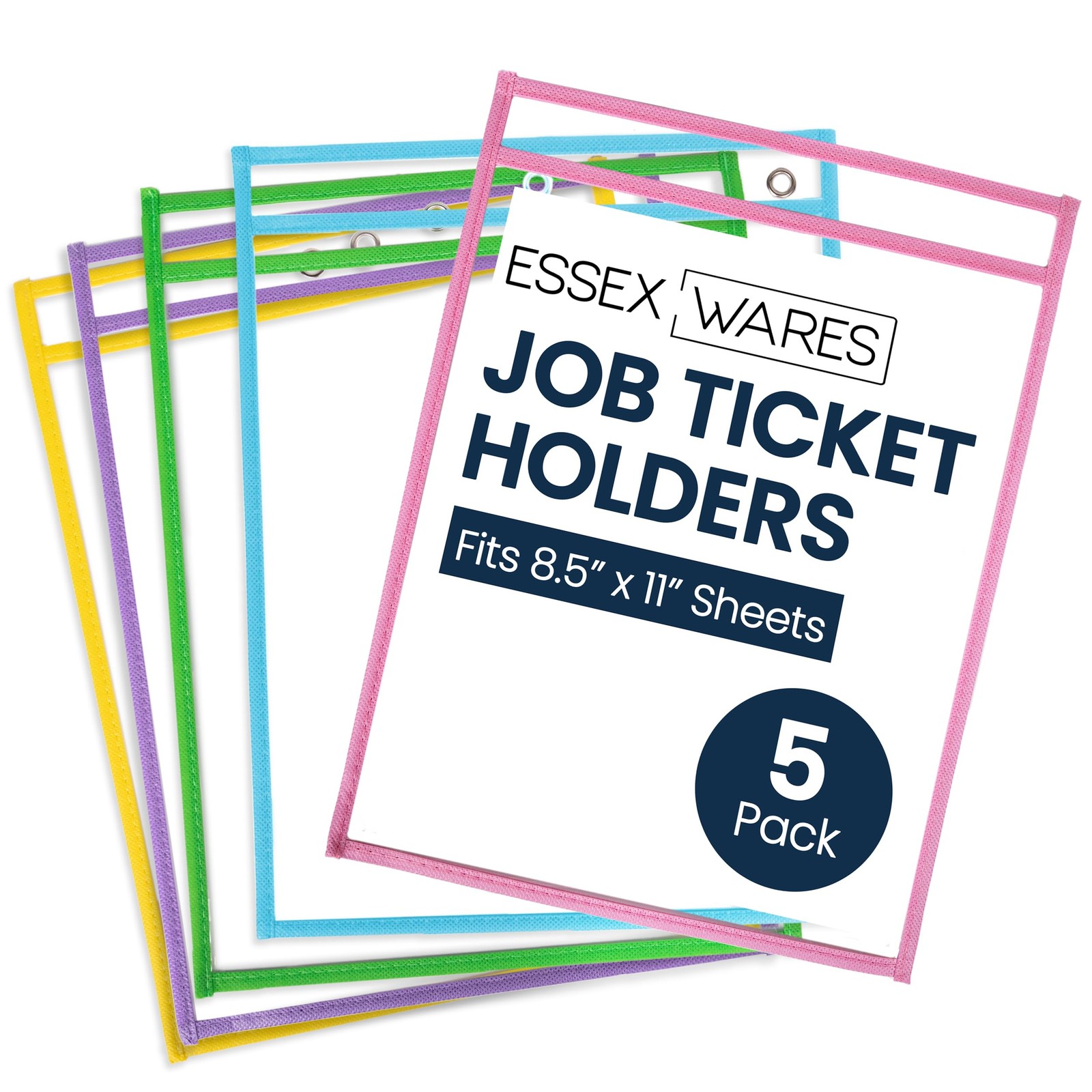 - 5 Pack, Pastel, Job Ticket Holders, 10" Wide x 13.5" Tall - Clear Plastic S...