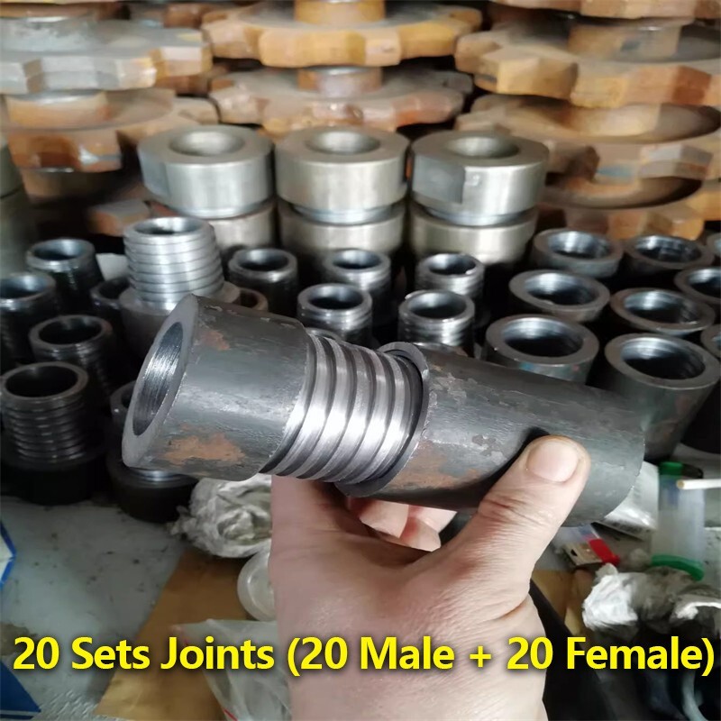 20 Sets Drill Pipe Joints Spiral Drill Rod Stem Water Well Drilling Connectors