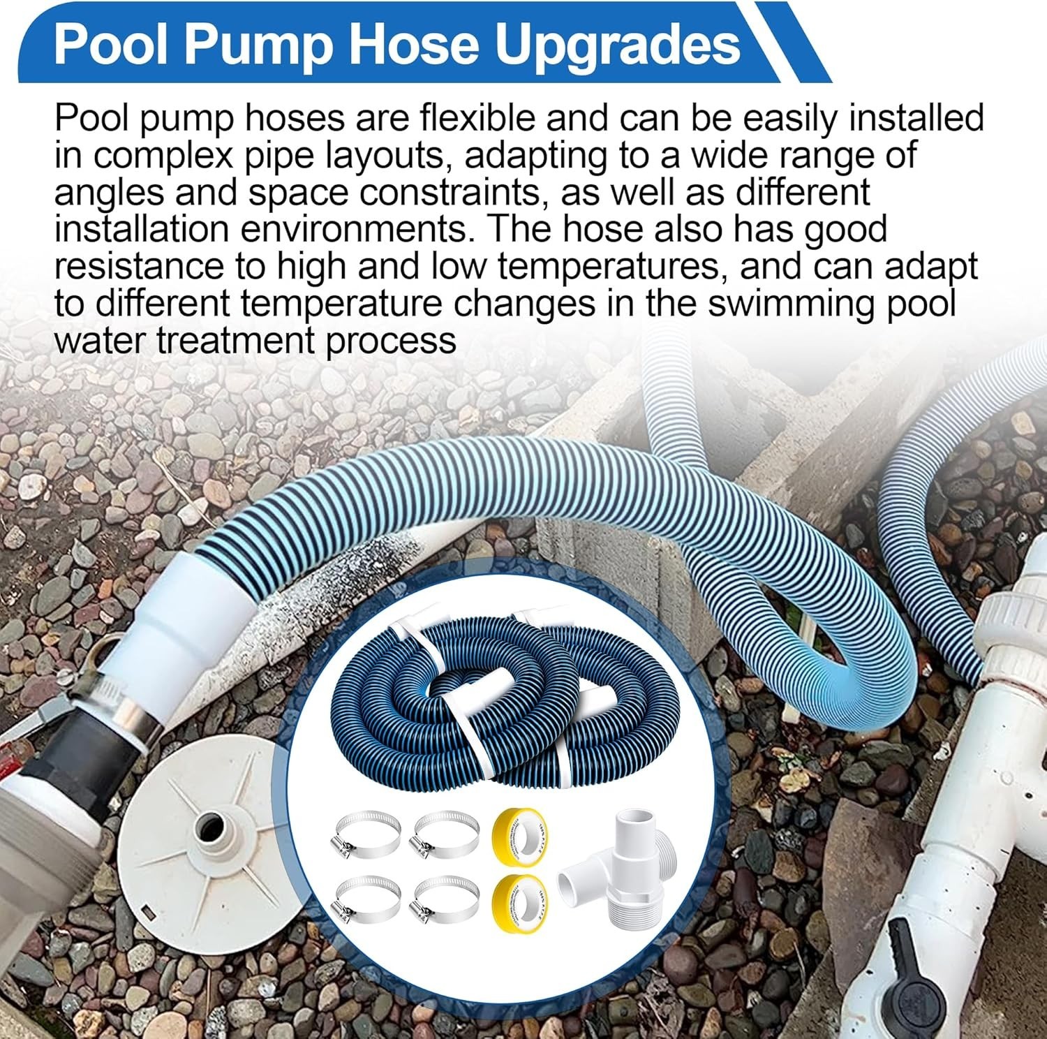 Durable 1-1/2 Inch Pool Pump Hoses for Hayward - 6 Ft Replacement Kit (2 Pack)