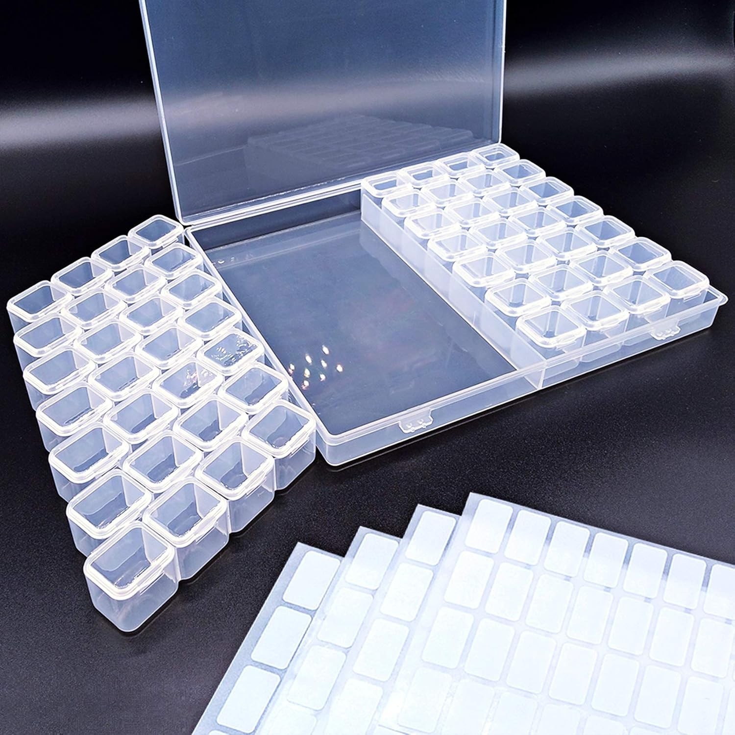 Caja contenedora de pintura de diamantes con 56 cuadrículas y 4 etiquetas.neuvo.