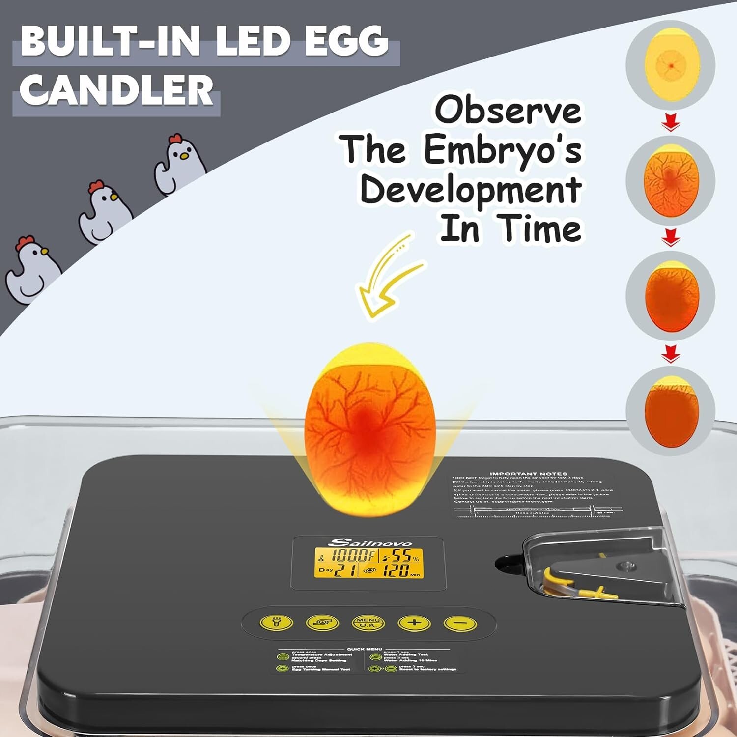 56 Egg Incubator for Hatching Eggs with Automatic Egg Turning Egg Candler