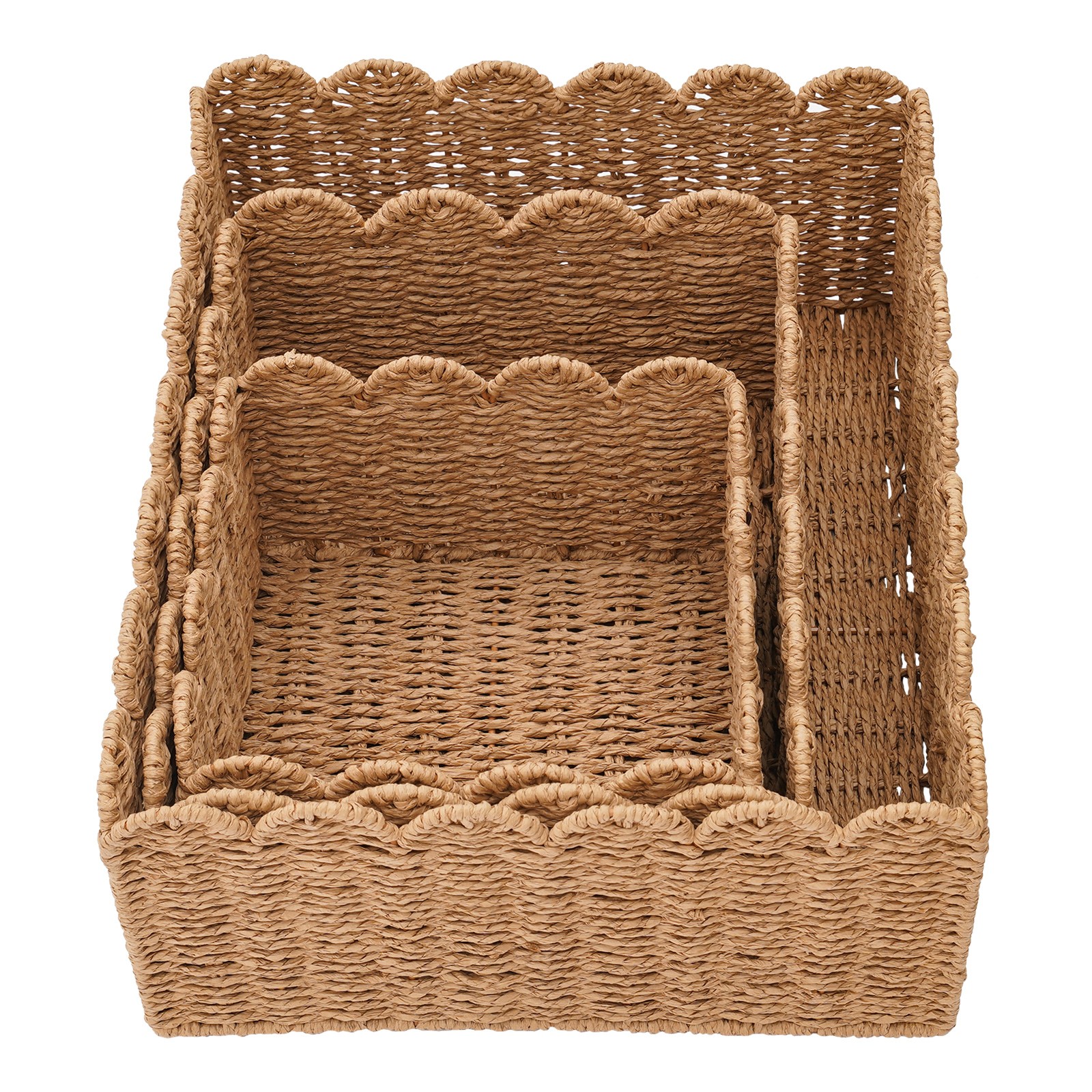 3-Piece Woven Storage Baskets Set Brown Rectangular Baskets for Desktop Organize
