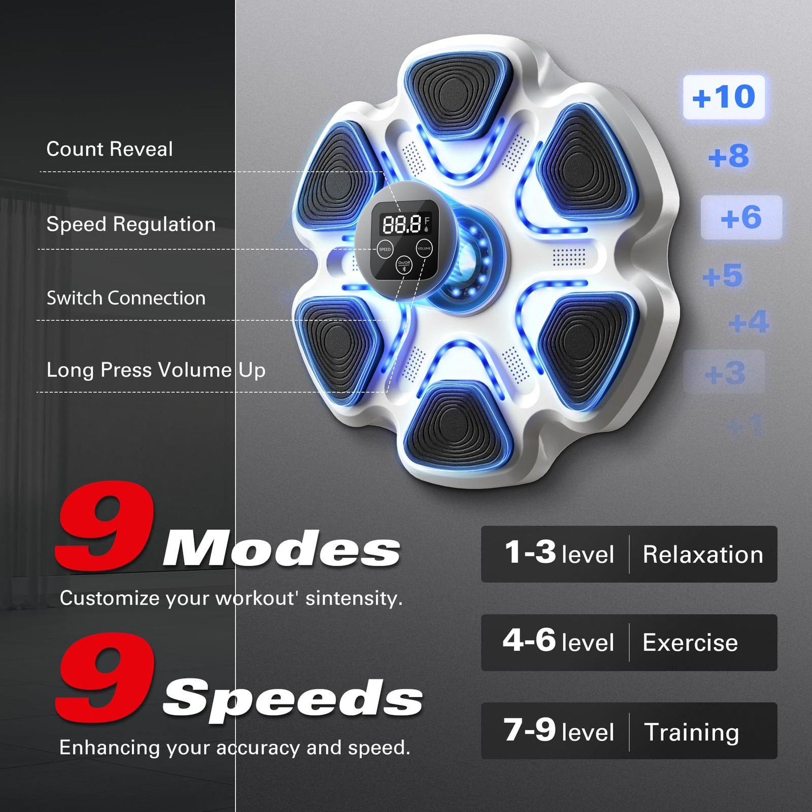 SPIEEK Music Boxing Machine with 9 Speeds & Modes for Adults, White