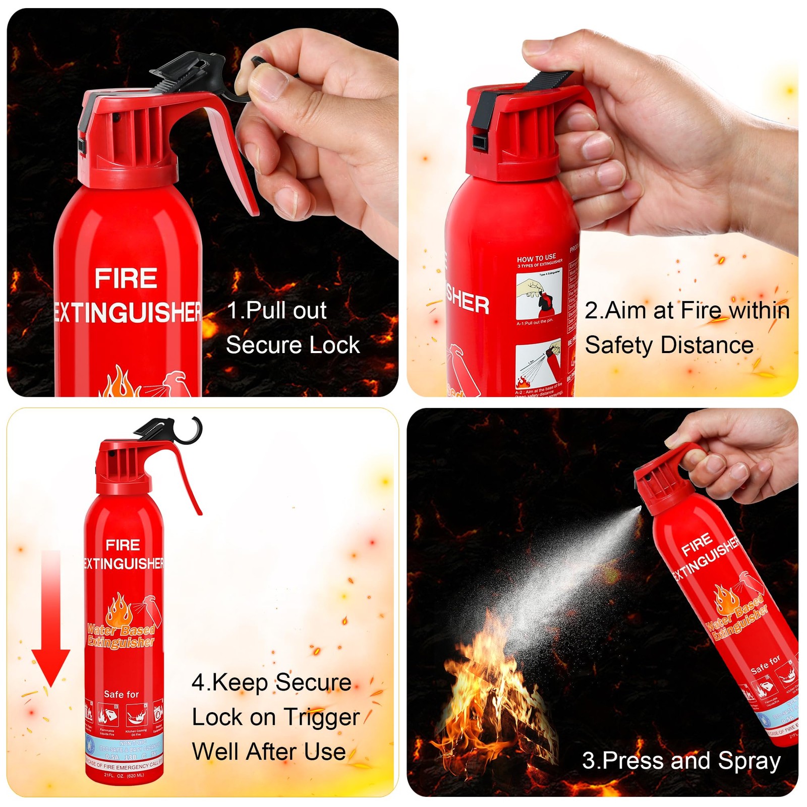 Fire Extinguisher for Home with Mount, 2 Pack Upgraded 8-in-1 Portable Fire E...