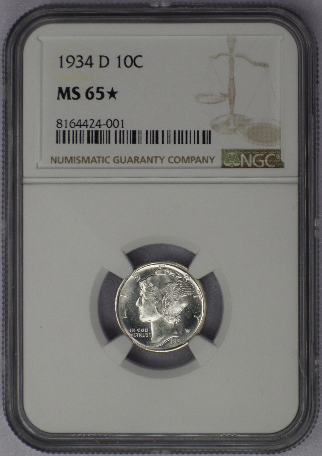 1934-D 10c Mercury Dime - NGC MS 65 STAR