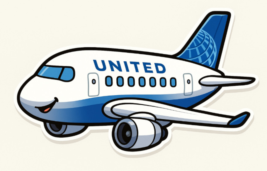 Cute United Airlines Cartoon Airplane Vinyl Sticker Free Shipping!