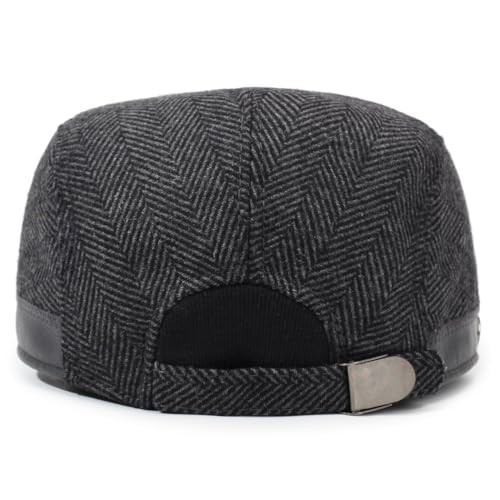 Men's Newsboy Hat with Earflaps Flat Ivy Cap Cabbie One Size Grey Herringbone