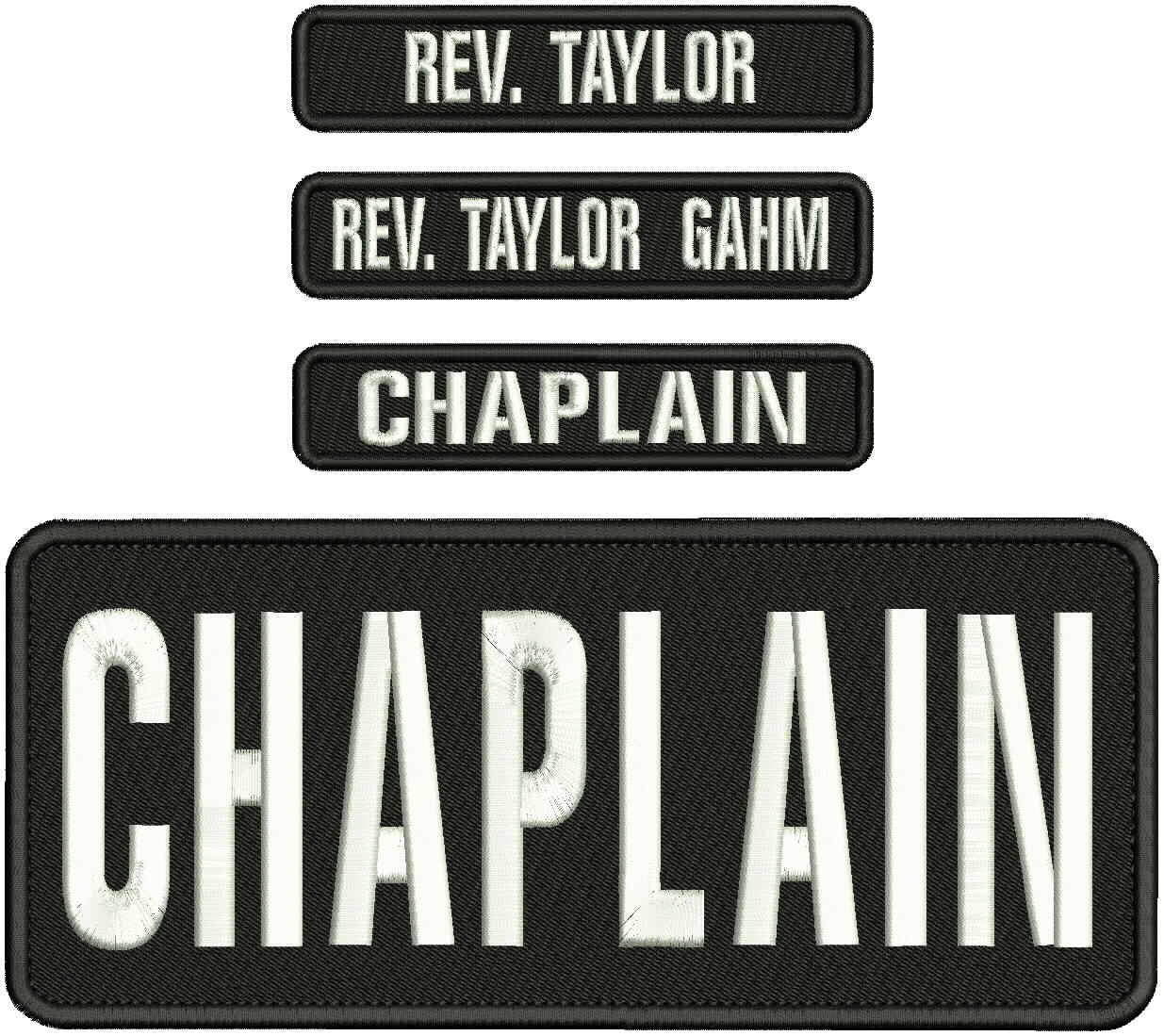 CHAPLAIN 4 embroidery patches 4x10 5x1 Iron back White Black