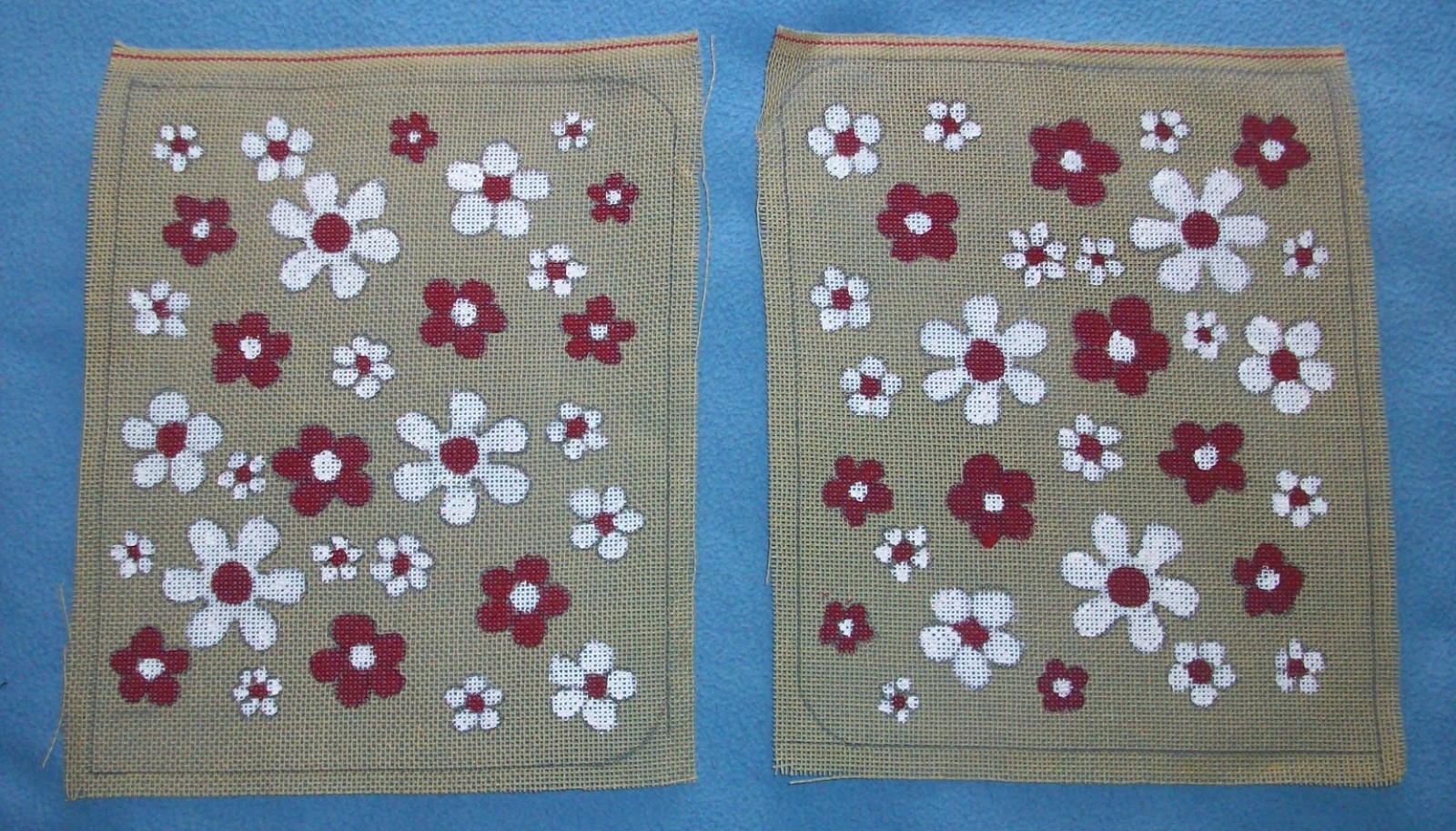 2 Small Vintage Needlepoint Floral Cotton Canvas ~ Flower Daisy 9 x 11