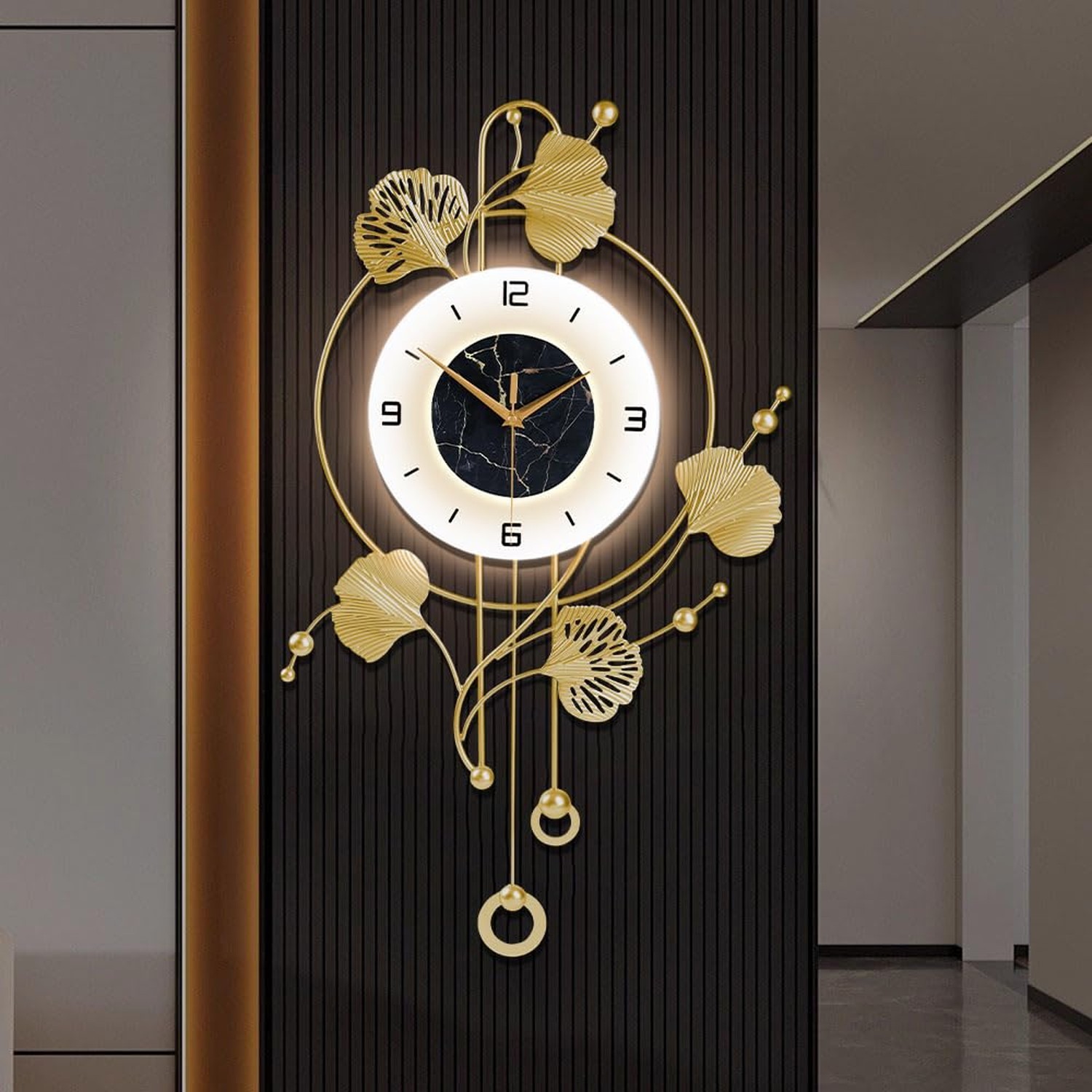 Wall Clock with Light ,Large Decorative Clock for Living Room,Silent Non Tick...
