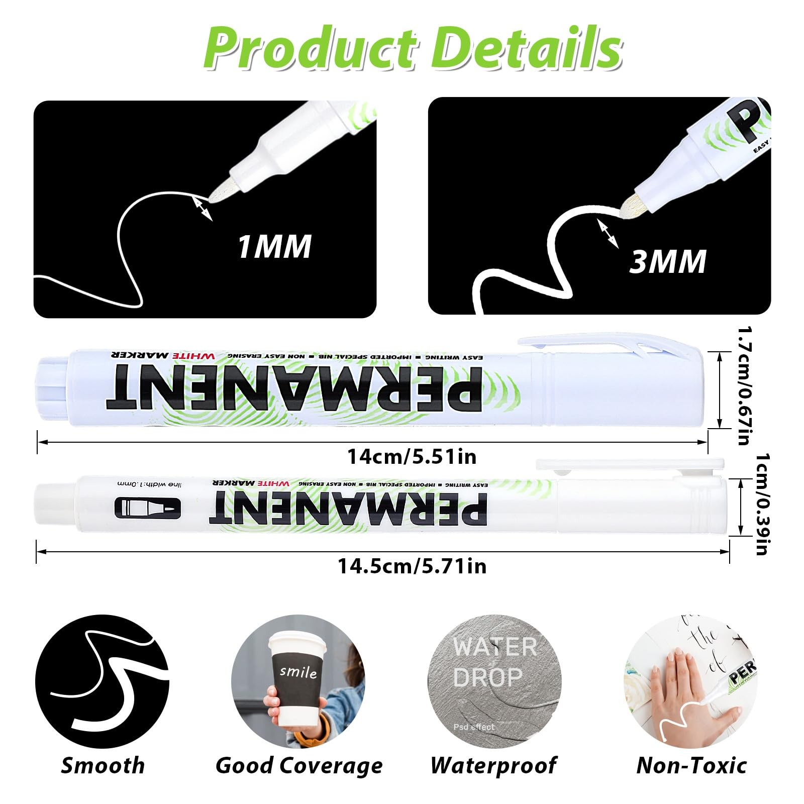 Acrylic White Paint Pens, 6 Pack White Permanent Marker with Extra Fine Point
