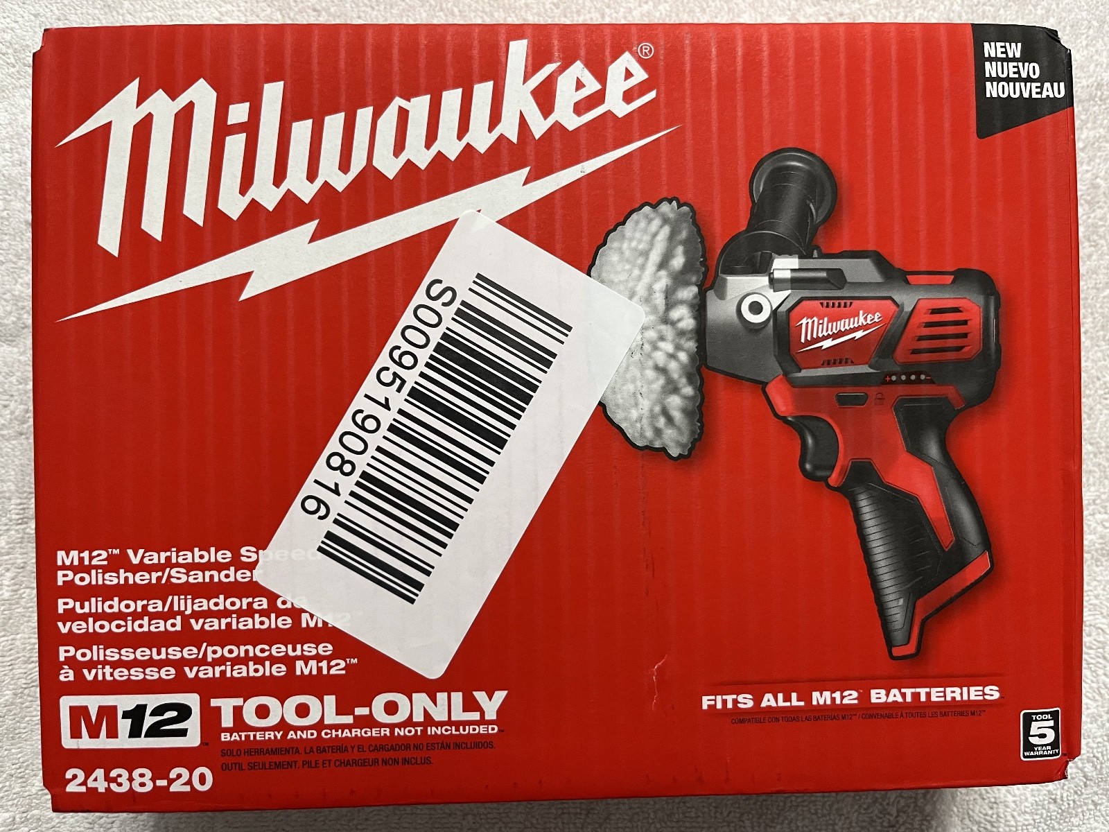 New Milwaukee 2438-20 M12 12V 12 Volt Variable Speed Polisher/Sander (NIB)