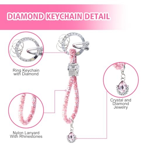 Key Fob Cover with Bling Keychain Fit for Chevy Flip Key, Car 4 Buttons S-pink