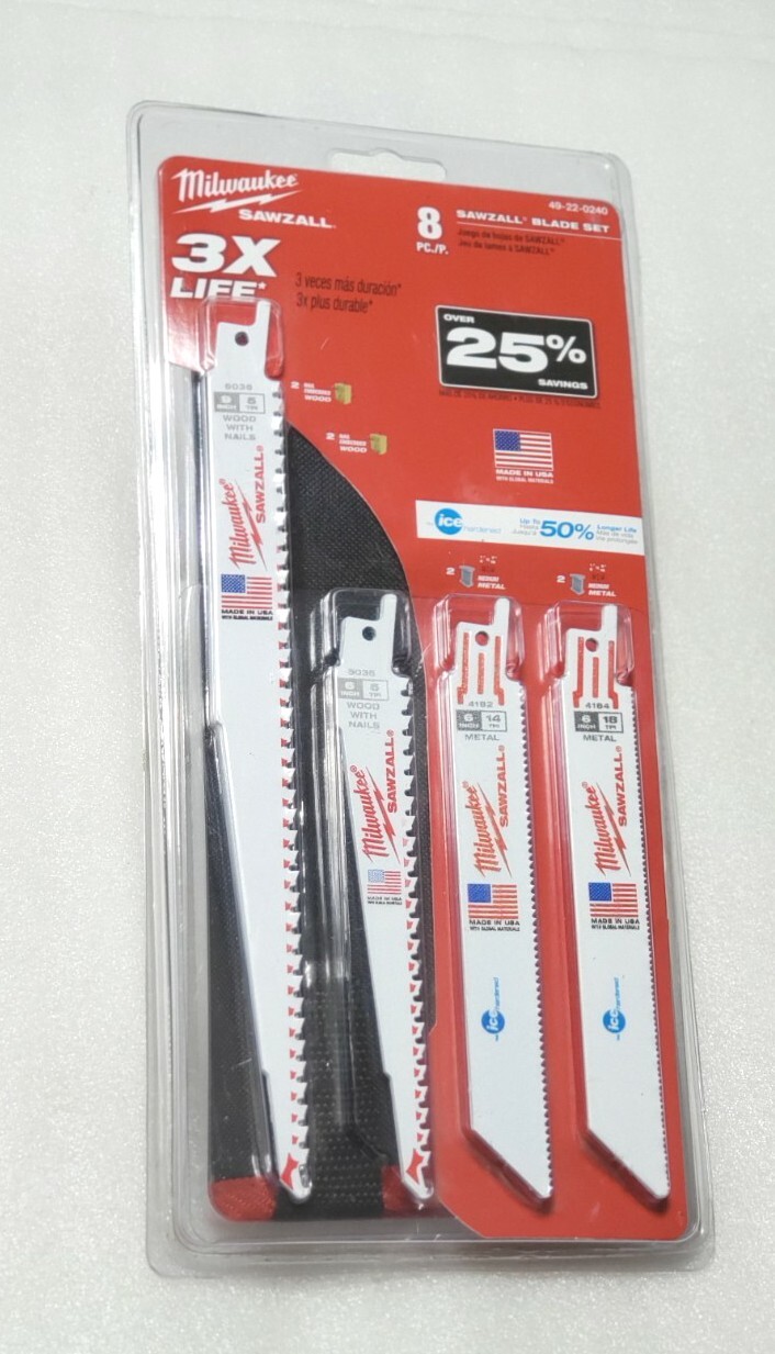 Milwaukee 49-22-0240  SAWZALL Blade Set 8 Pieces, 3X LIFE ,  N£W SEALED