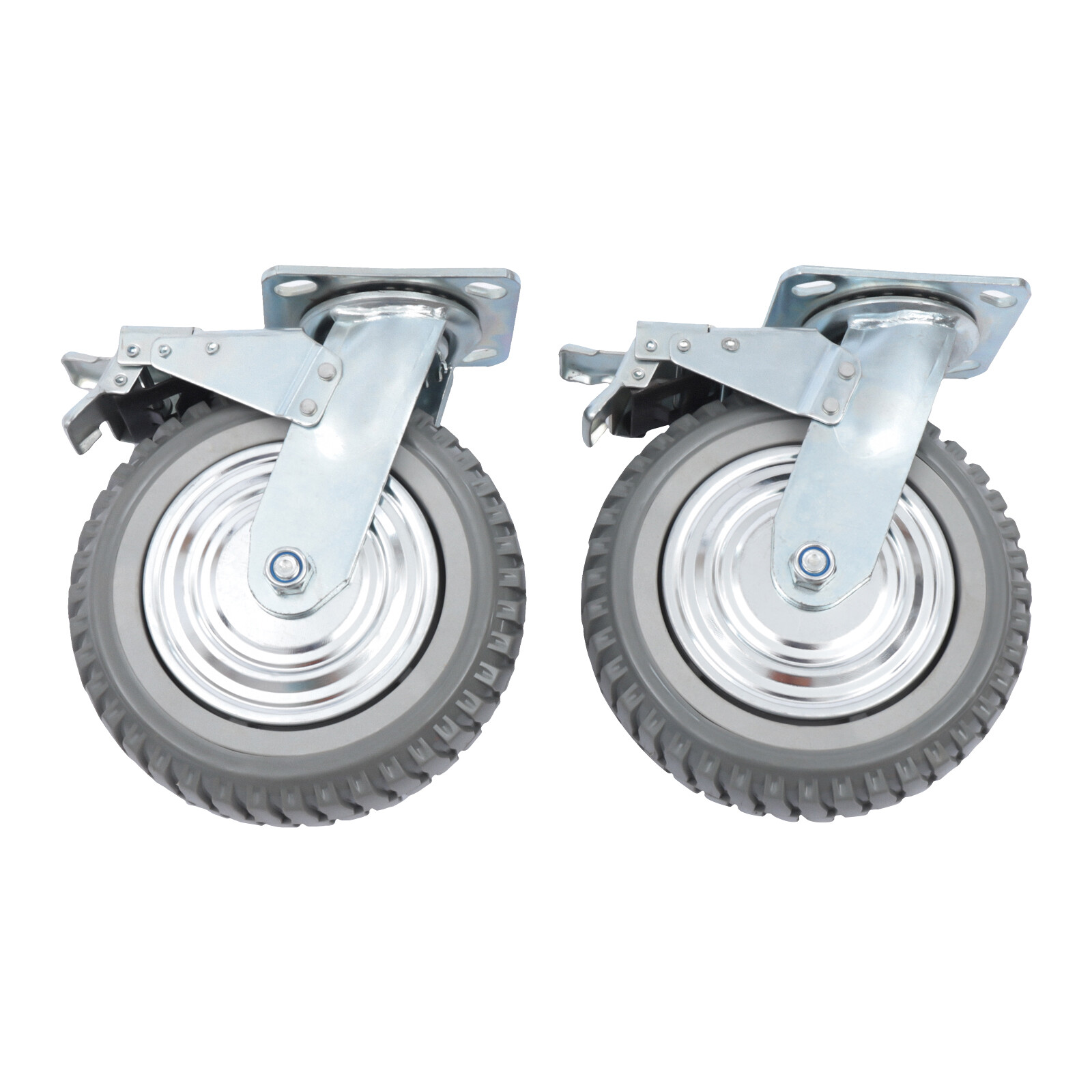 4PCs 8 inch Dustproof Handling Wheels Fixed+Brake Heavy Duty Solid Caster Wheels