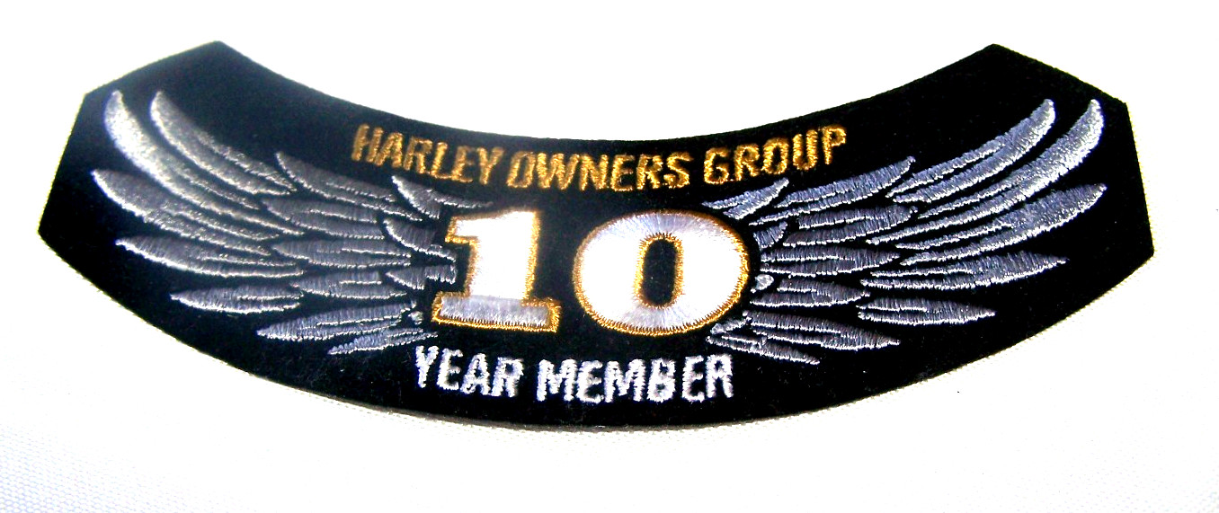 HARLEY DAVIDSON OWNERS GROUP HOG H.O.G. 10 YEAR MEMBER VEST PATCH "NEW STYLE"