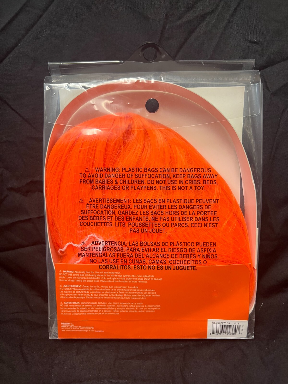 Amscan Orange Long Bob Wig Halloween Costume Accessory Adjustable Cap