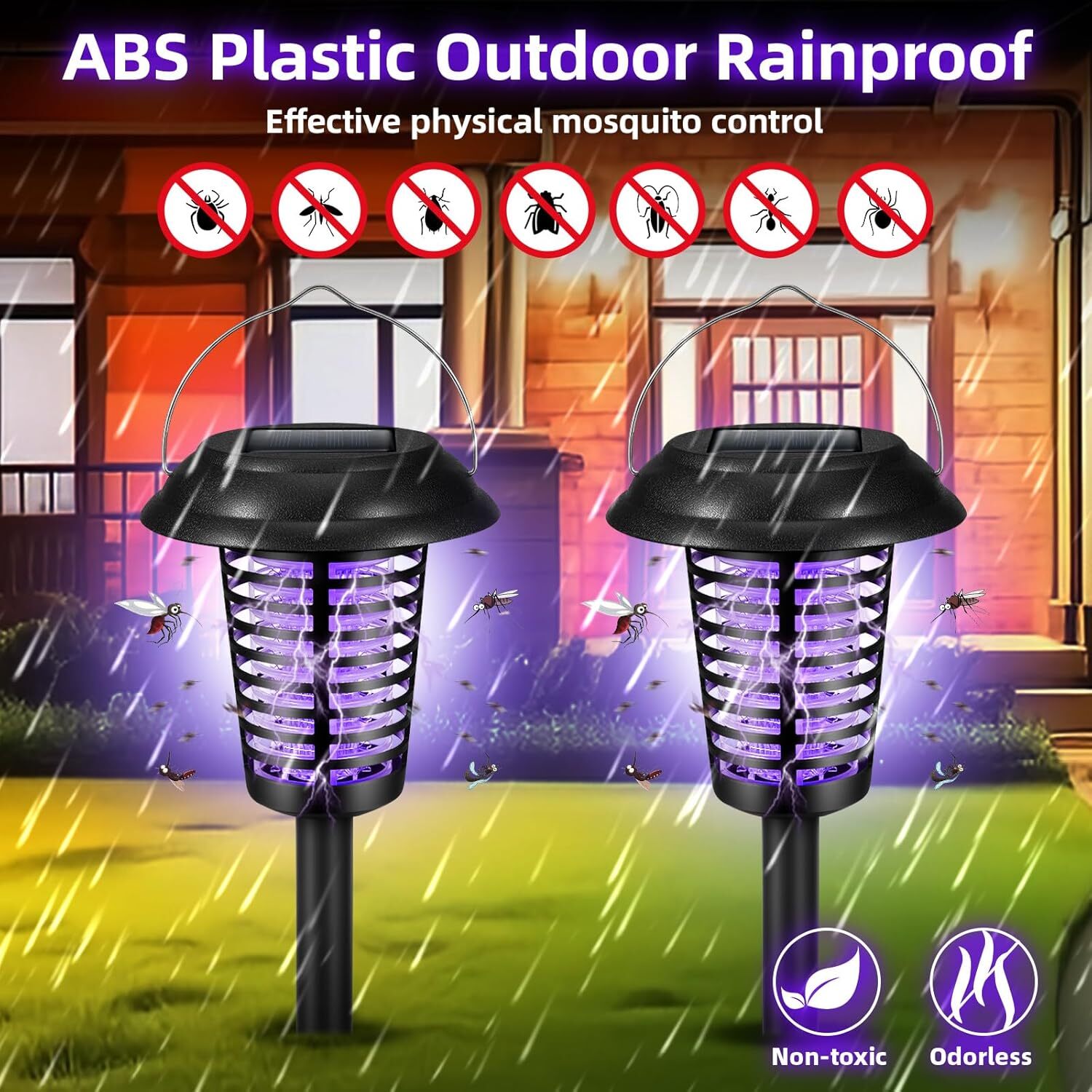2 Pack Solar Bug Zapper - Solar Powered Mosquito Killer for Yard Garden