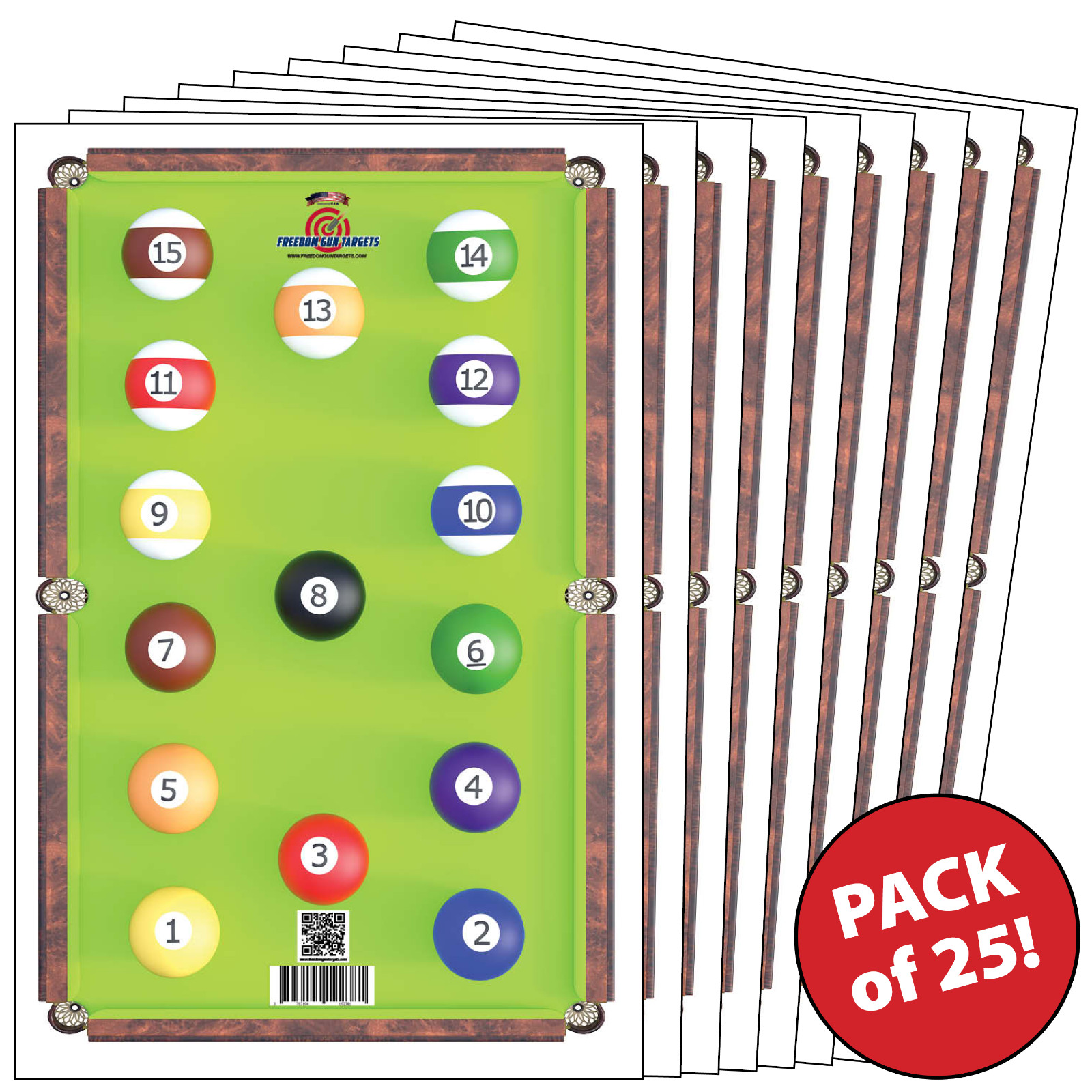25 Shooting Paper Targets Gun Range Rifle Pistol Firearms 3D Pool Shoot 12x18