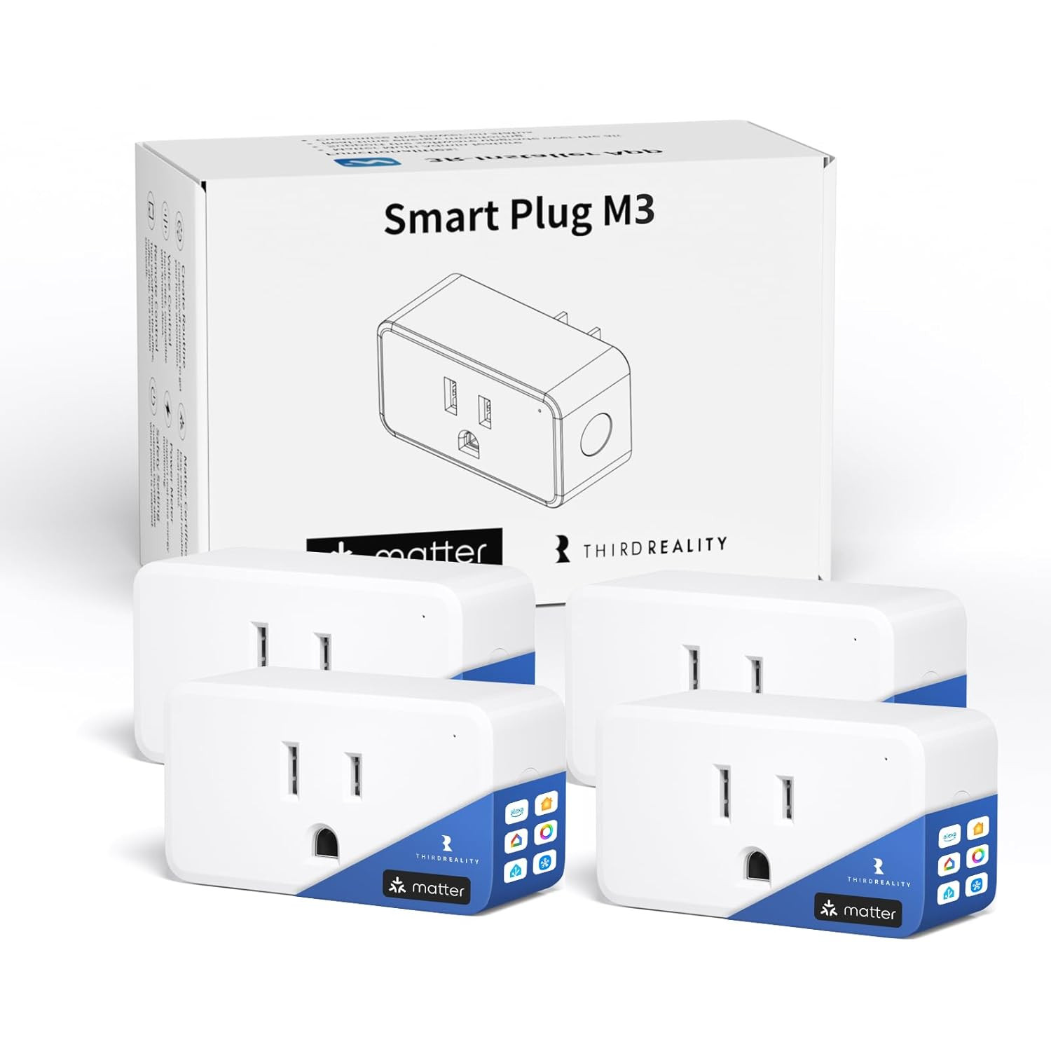 THIRDREALITY Smart Plug M3 4 Pack,Matter over Wifi,15A/1800W Max,Etl Certified,C