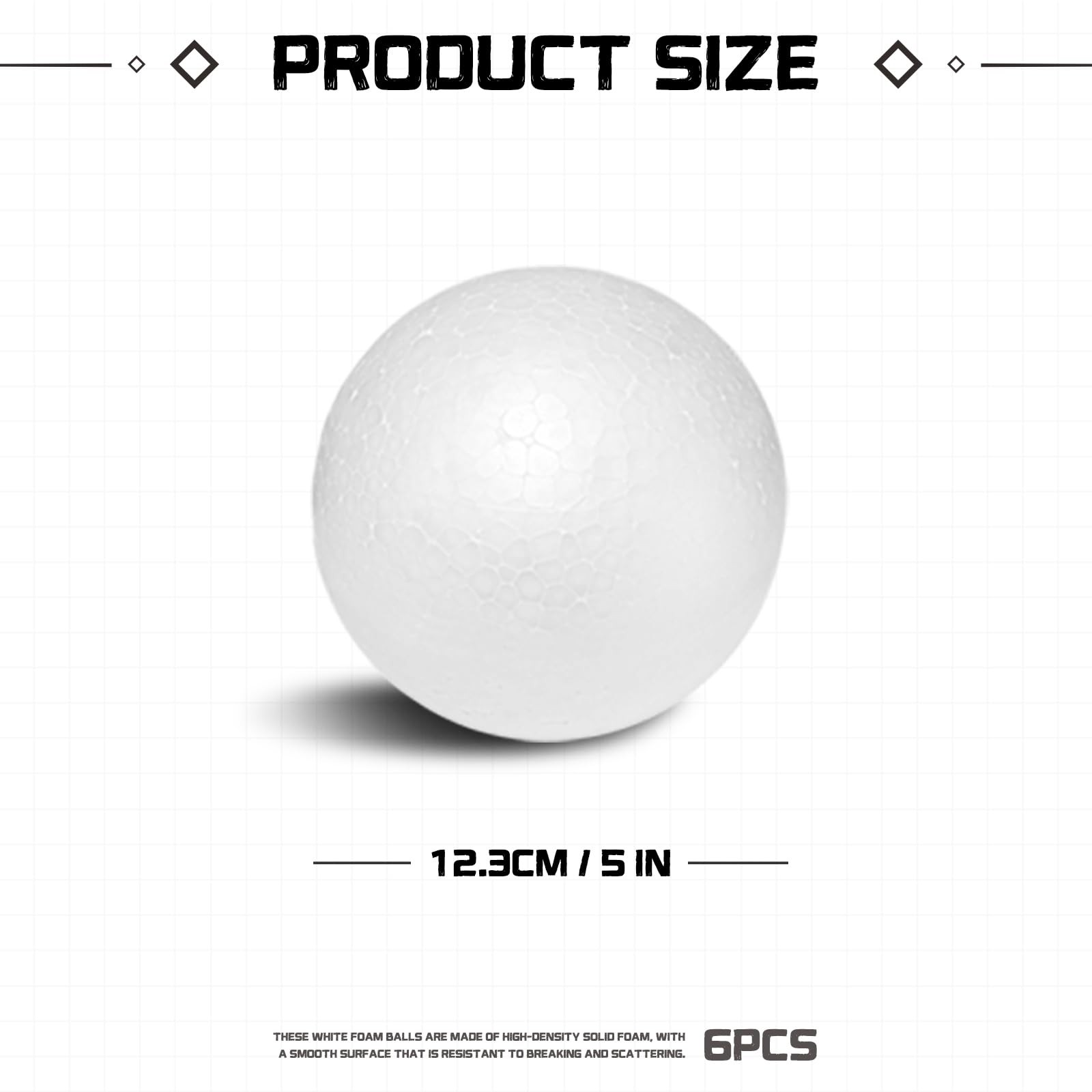 6Pc Styrofoam Balls,5 Inch DIY White Foam Balls for Crafts,Smooth Solid Foam ...