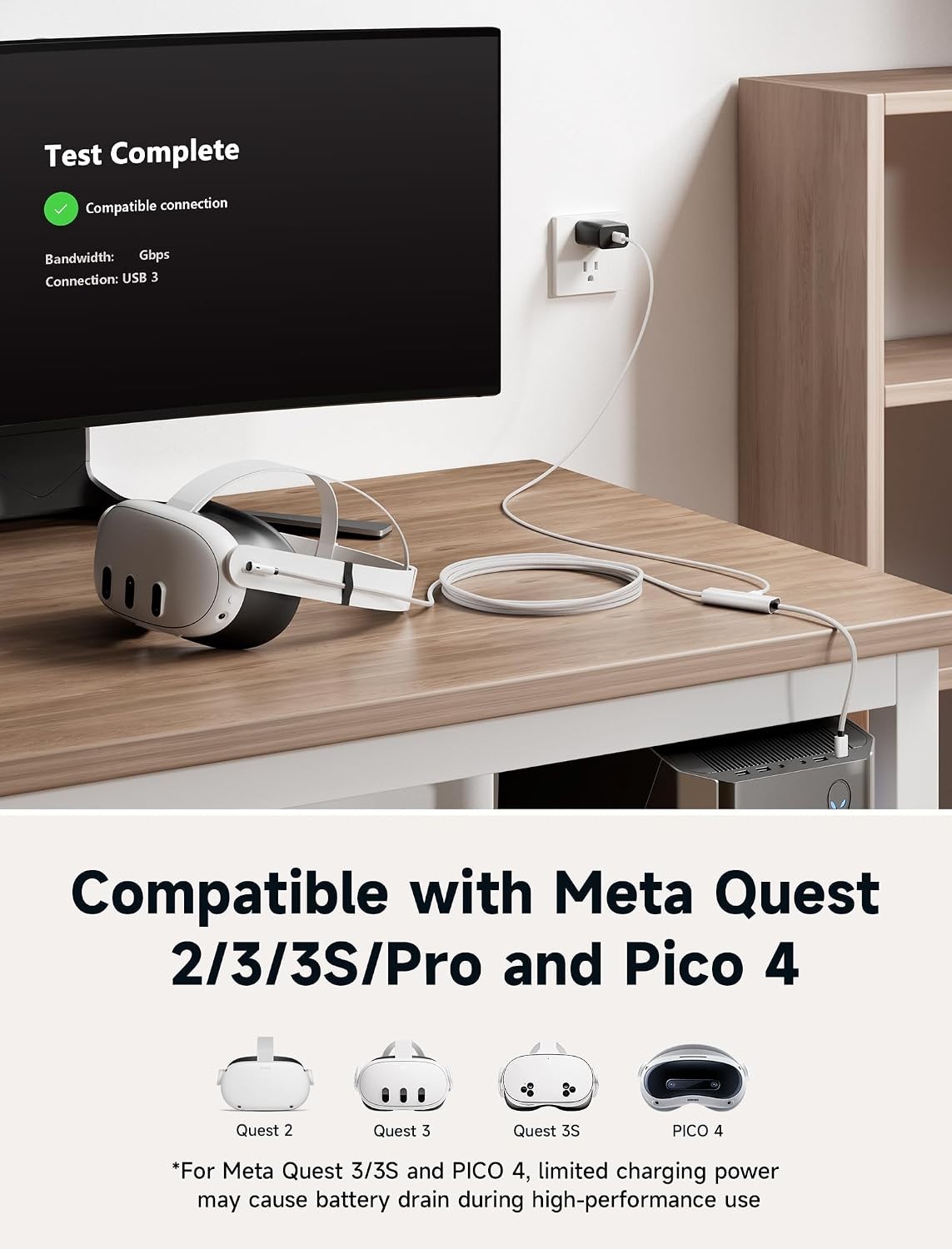 Versatile 16FT Charging Link Cable - Play & Charge for Meta Quest VR Systems