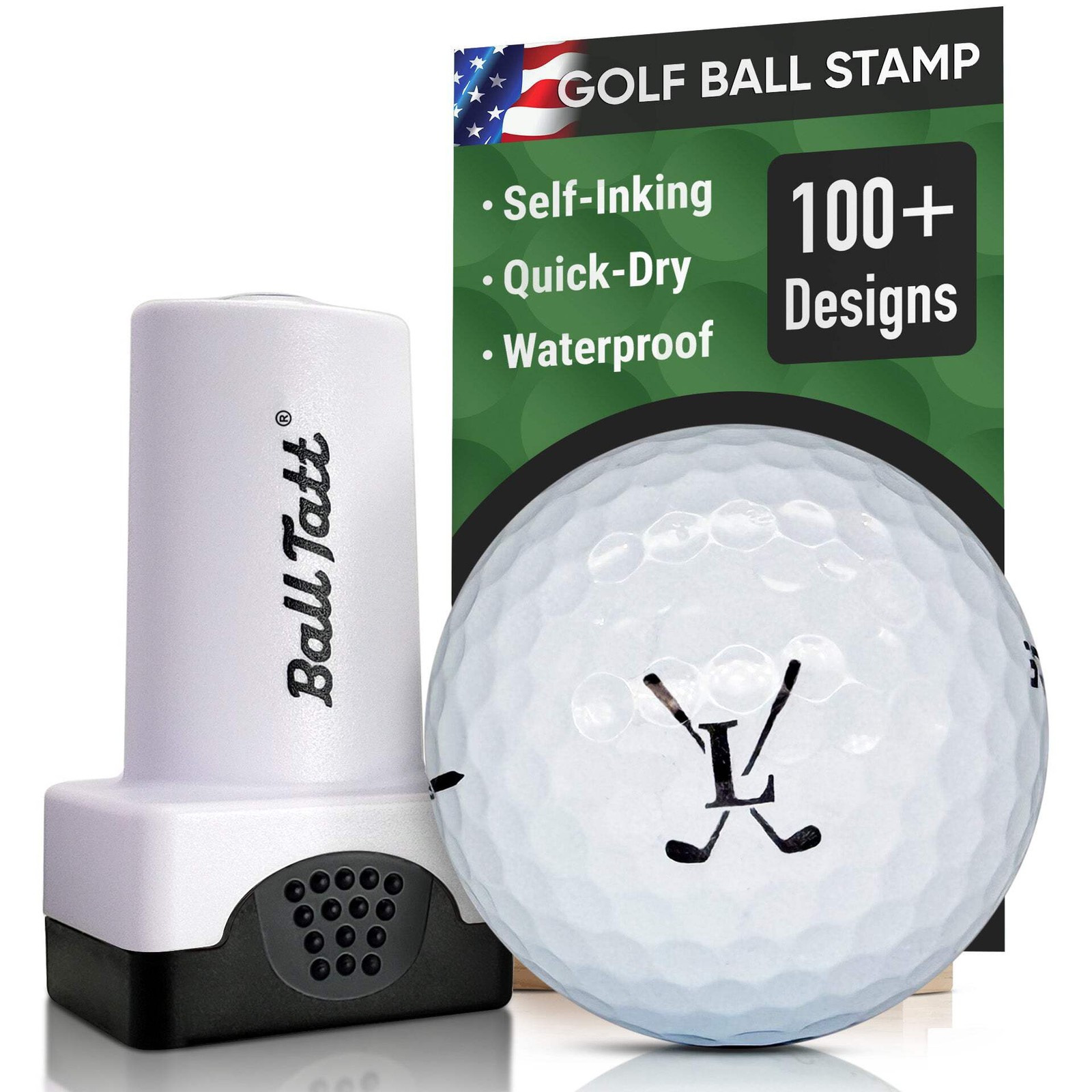 Ball Tatt - Golf Ball Stamp Self-Inking Ball Marker Monogram L Initial, Clubs