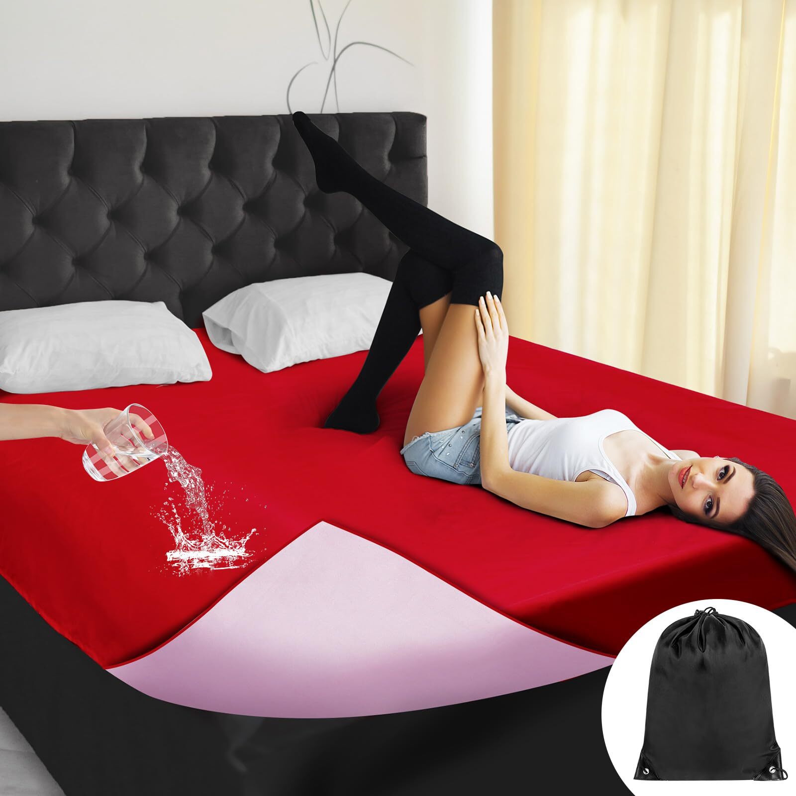 Love Waterproof Red Bed Blanket Queen Size 78'' X 82'' With Storage Bag For Coup