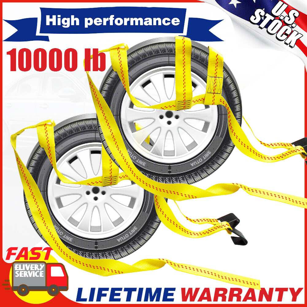 2pack Tire Basket Straps Wrecker Car Hauler Truck Tow Dolly Tire Wheel Tie Down