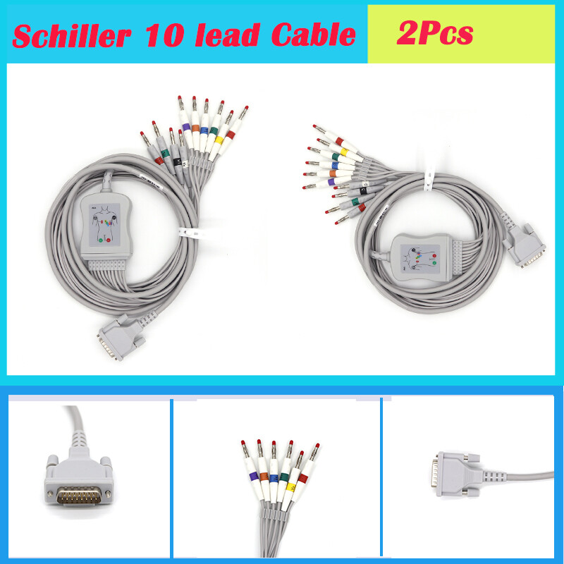2Pcs Banana 10 Lead ECG EKG Cable Patient Monitors 3M Schiller/ BTL/ Esaote AHA