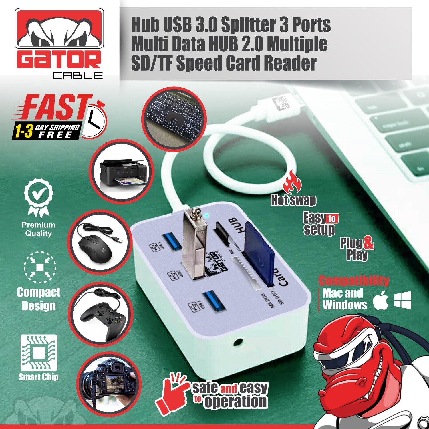 USB 3.0 Multi Card Reader Hub MS M2 Micro SD TF Memory Card Adapter 3 USB Port