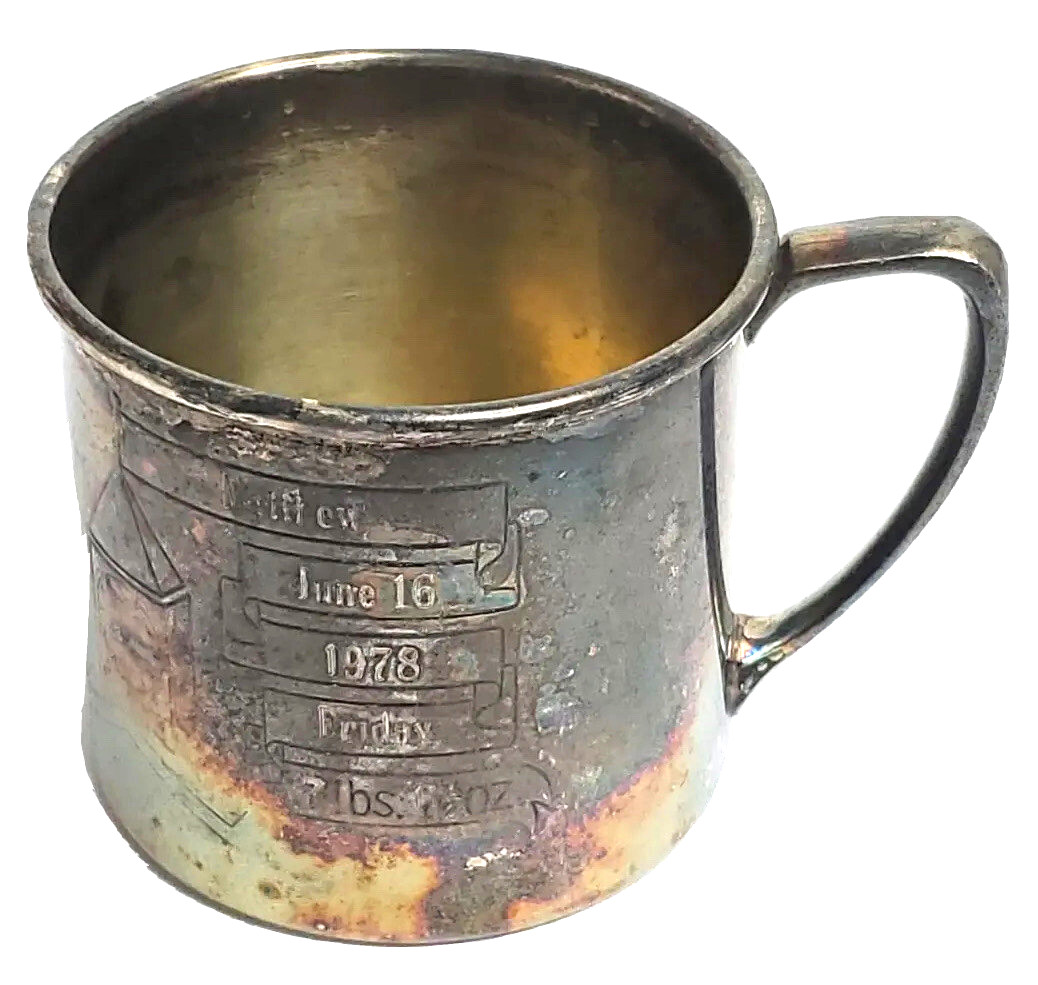 Silverplated Cup Oneida USA 1978 Baby Date Etched 2.38" Tall 6 oz Distressed