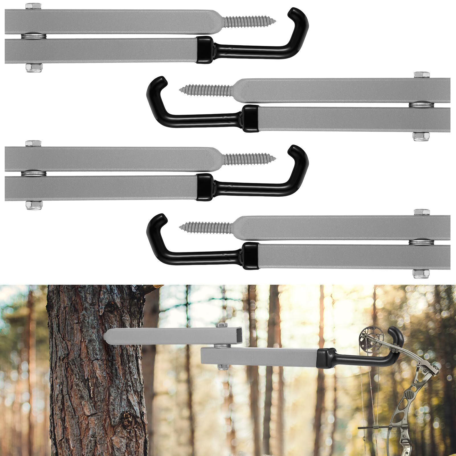 Maxcheck 4 Pack Tree Stand Bow Hanger Hooks for Hunting Folding Bow Holder Ar...