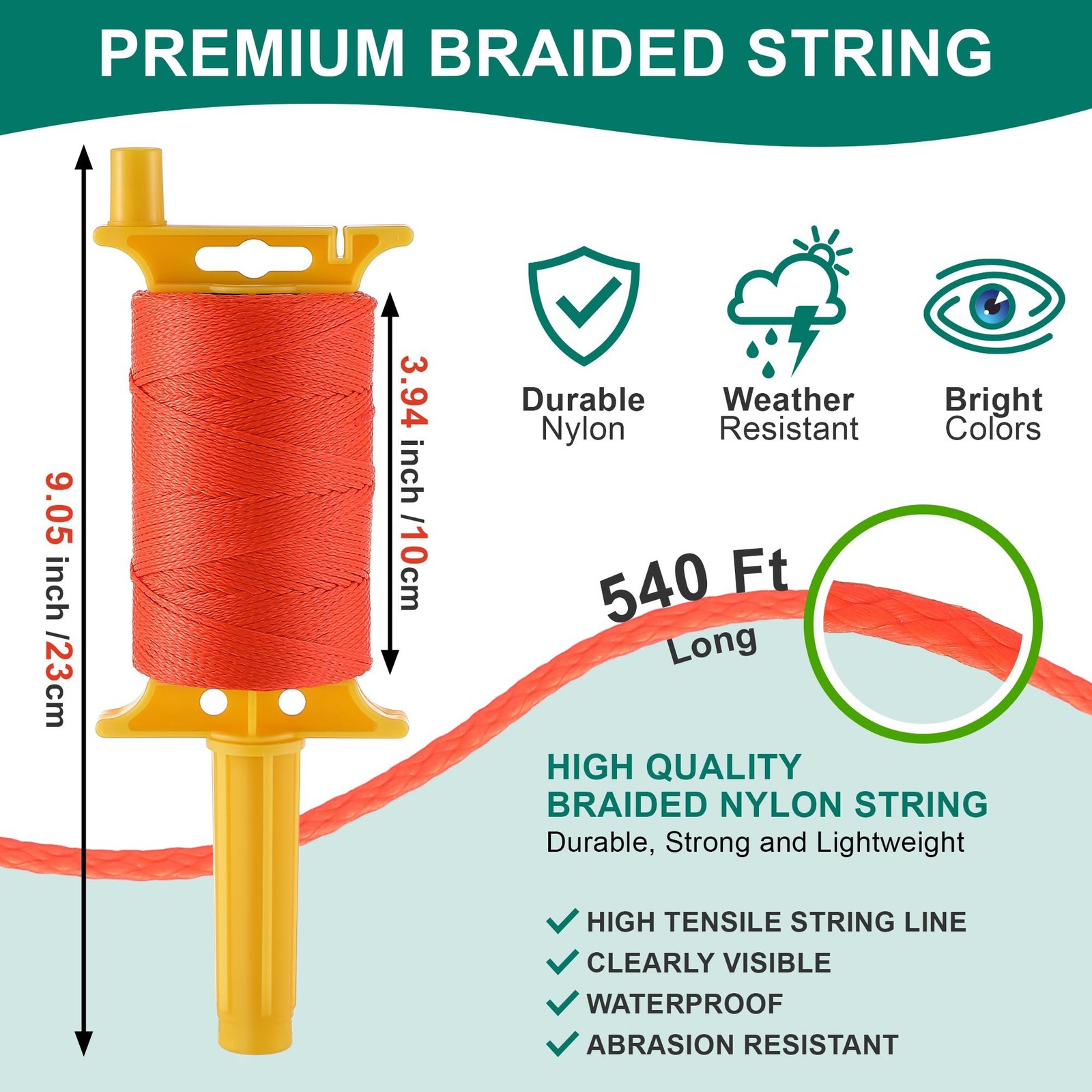 Mason String Line Reel with 10 String Line Level Kit, 540FT #18 Braided Nylon...