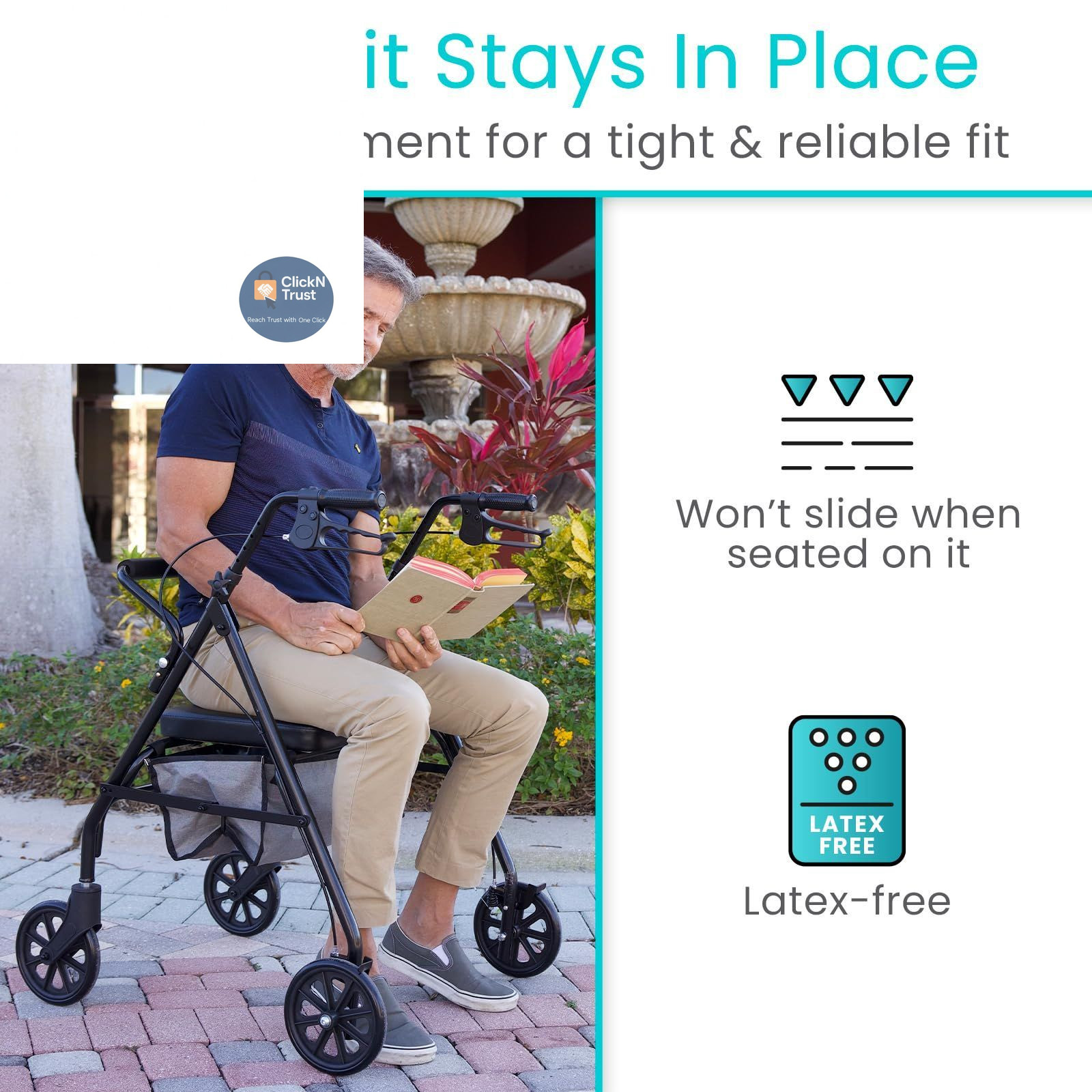 Vive Rollator Walker Seat and Backrest Covers - Removable Washable Black