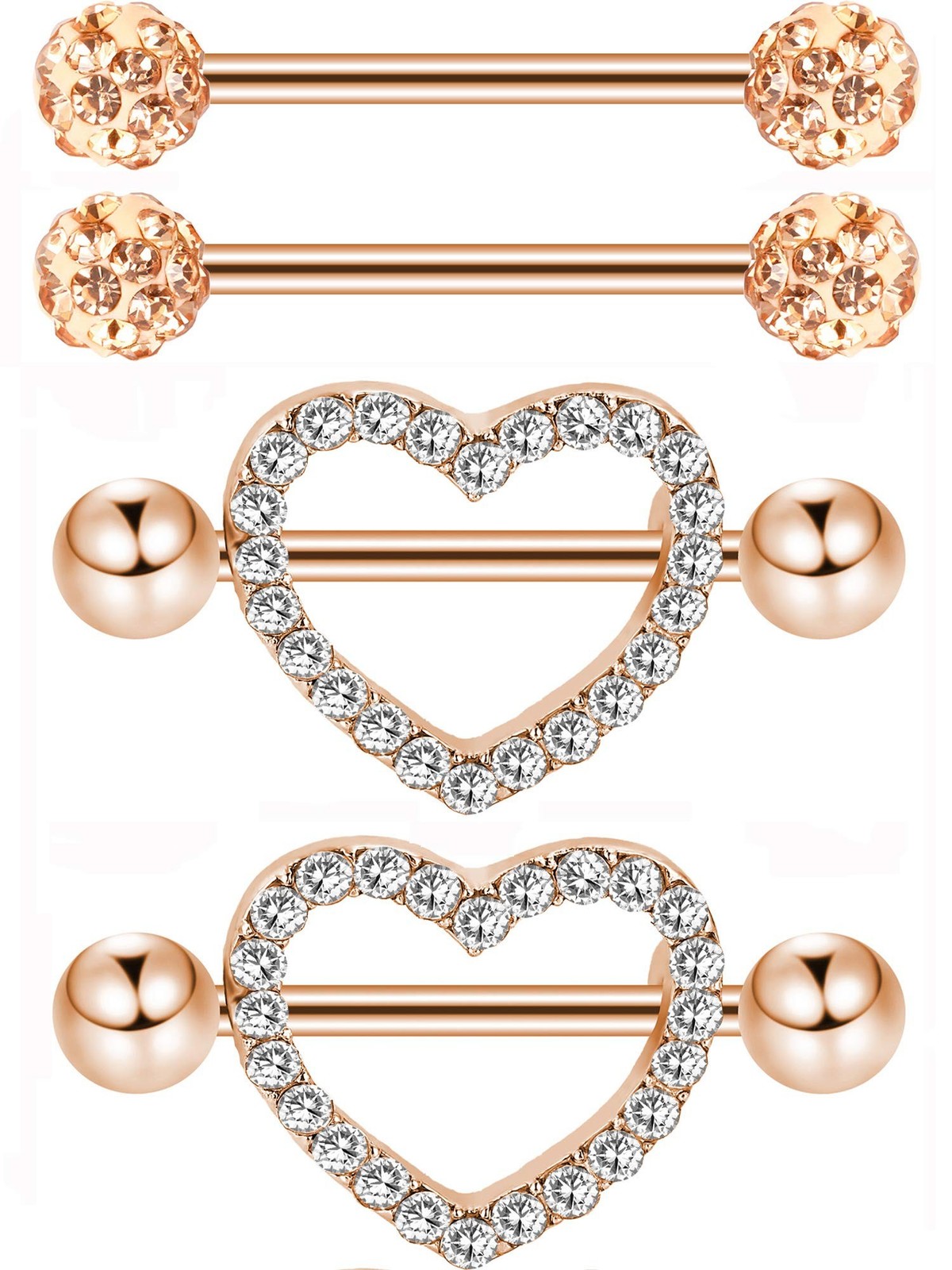 JOVITEC 2 Pairs Stainless Steel Tip Ring Cz Barbell Rhinestone Body Jewelry f...