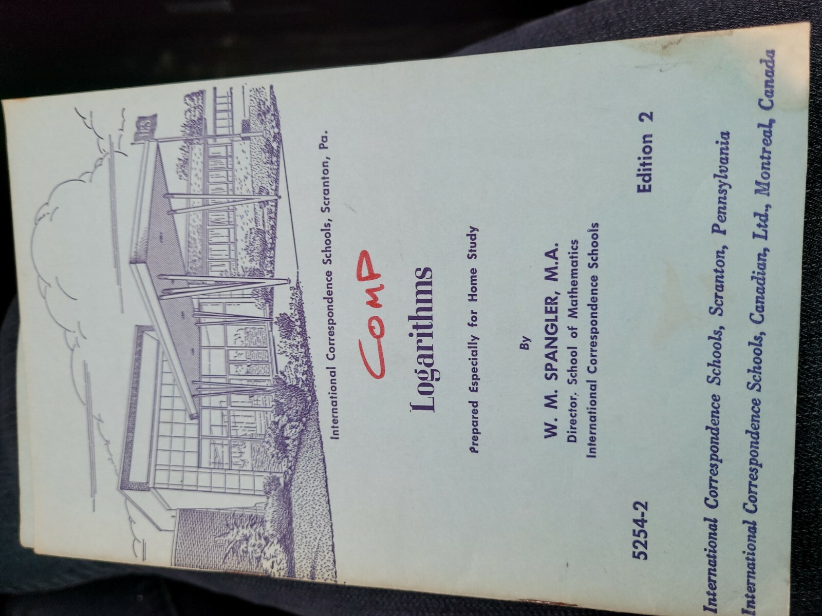 Logarithms WM Spangler 5254-2 Ed 2 1953 ICS G SY86