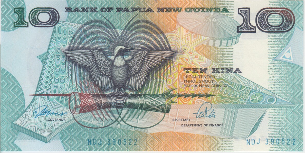 Papua New Guinea banknote P.9b  10 Kina sig Robert-Vale  UNC  We Combine   2001