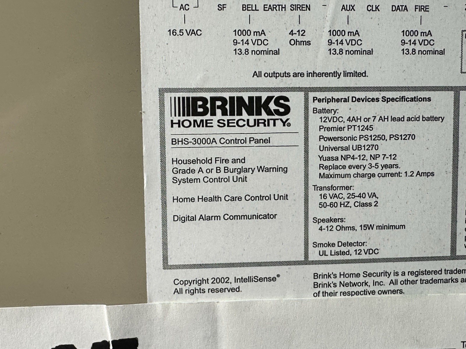 Brinks Home Security BHS-3000A Control Panel with Motion Sensor, Siren, Xformer