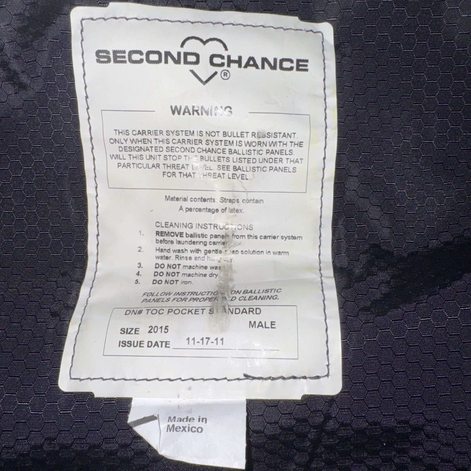 Second Chance Assault Vest With No Panel Insert Adjustable Large Size