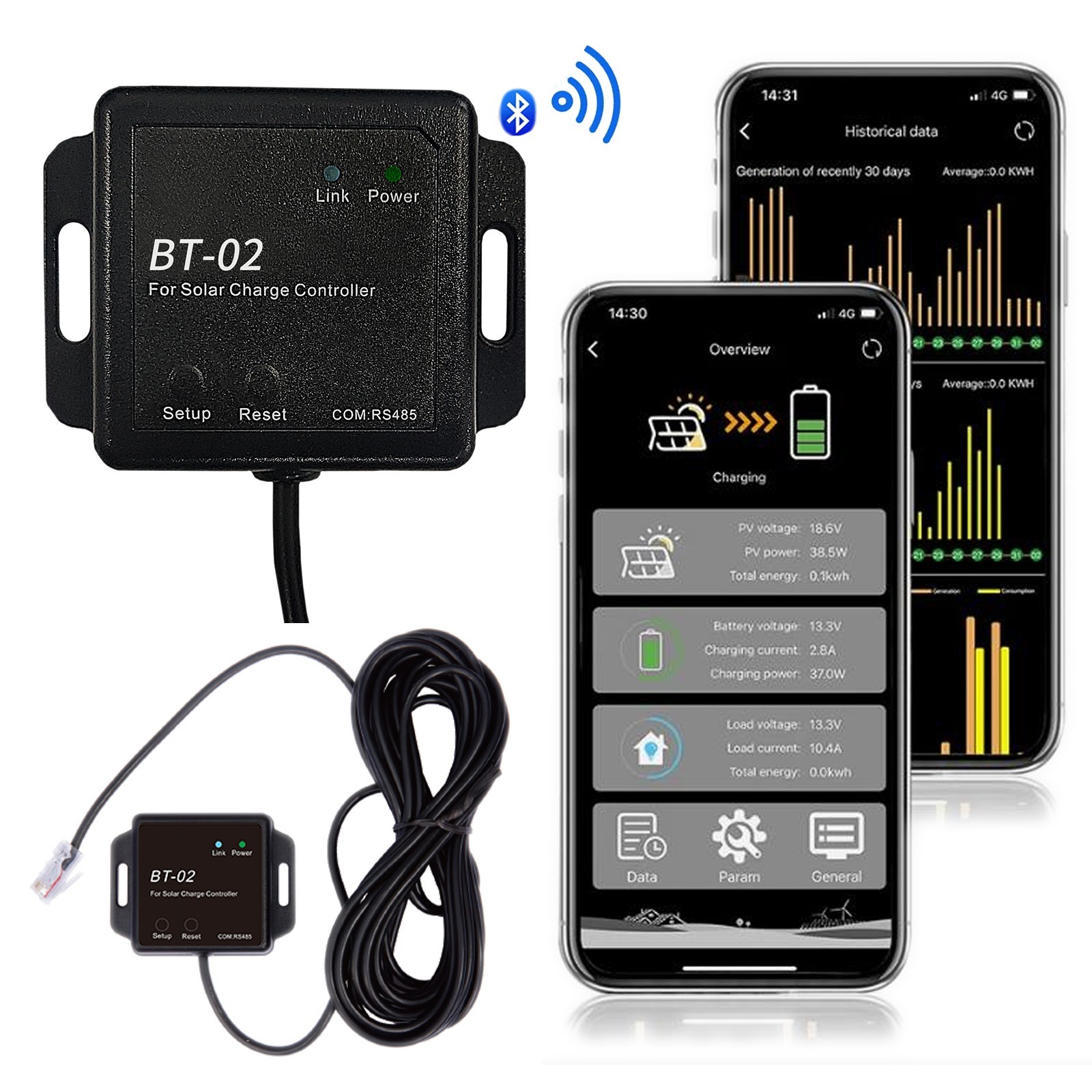 Wirelessly Solar Monitor BT-2 Bluetooth Module RJ45 Communication Port RS485 NEW