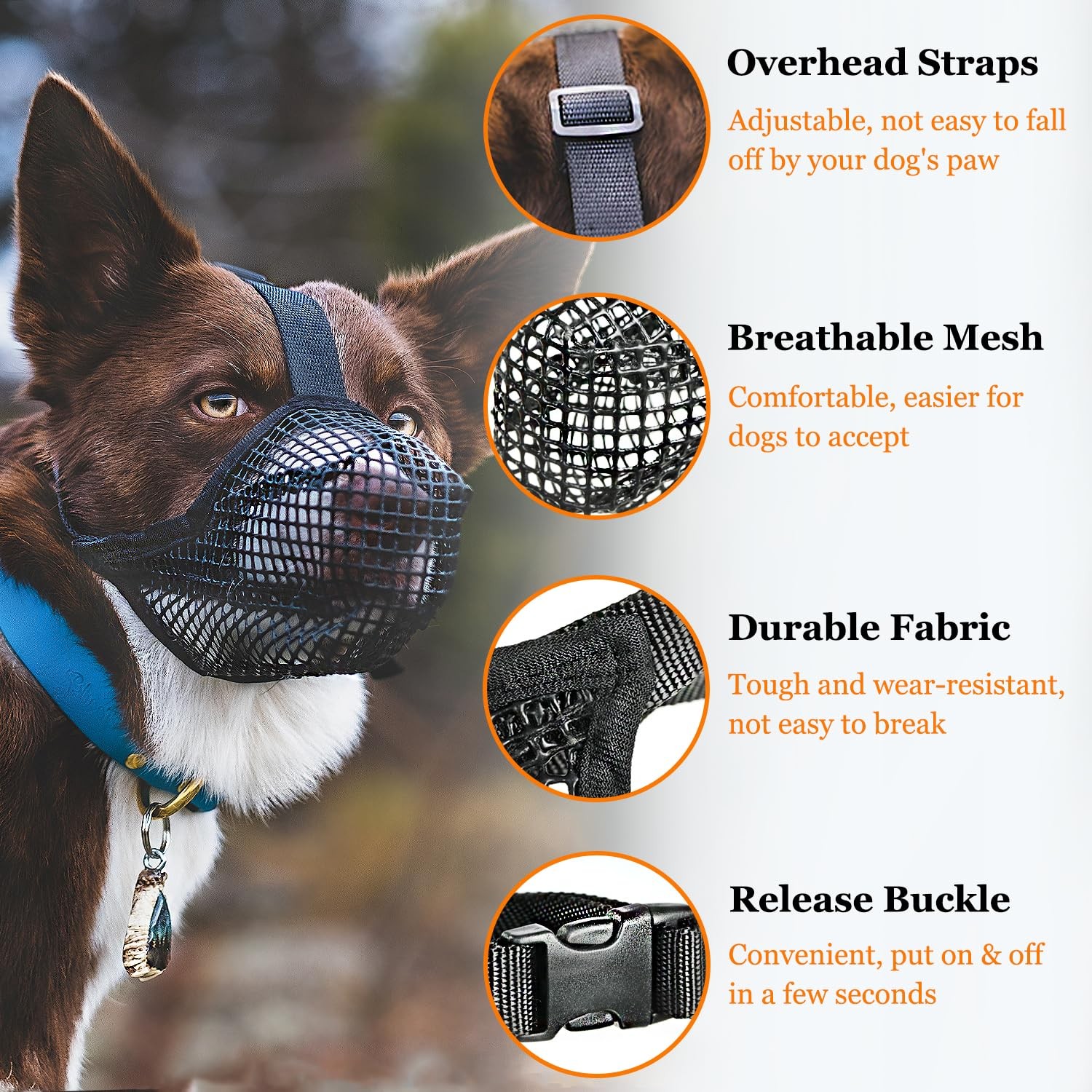 Dog Muzzle Soft Mesh Small Medium Large Dogs Breathable Mouth Guard Grey L
