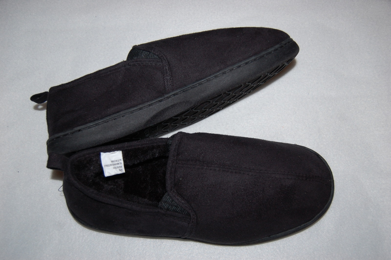 Mens BLACK SLIPPERS Rubber Sole FAUX FUR LINED In / Outdoor S 7-8 L 11-12