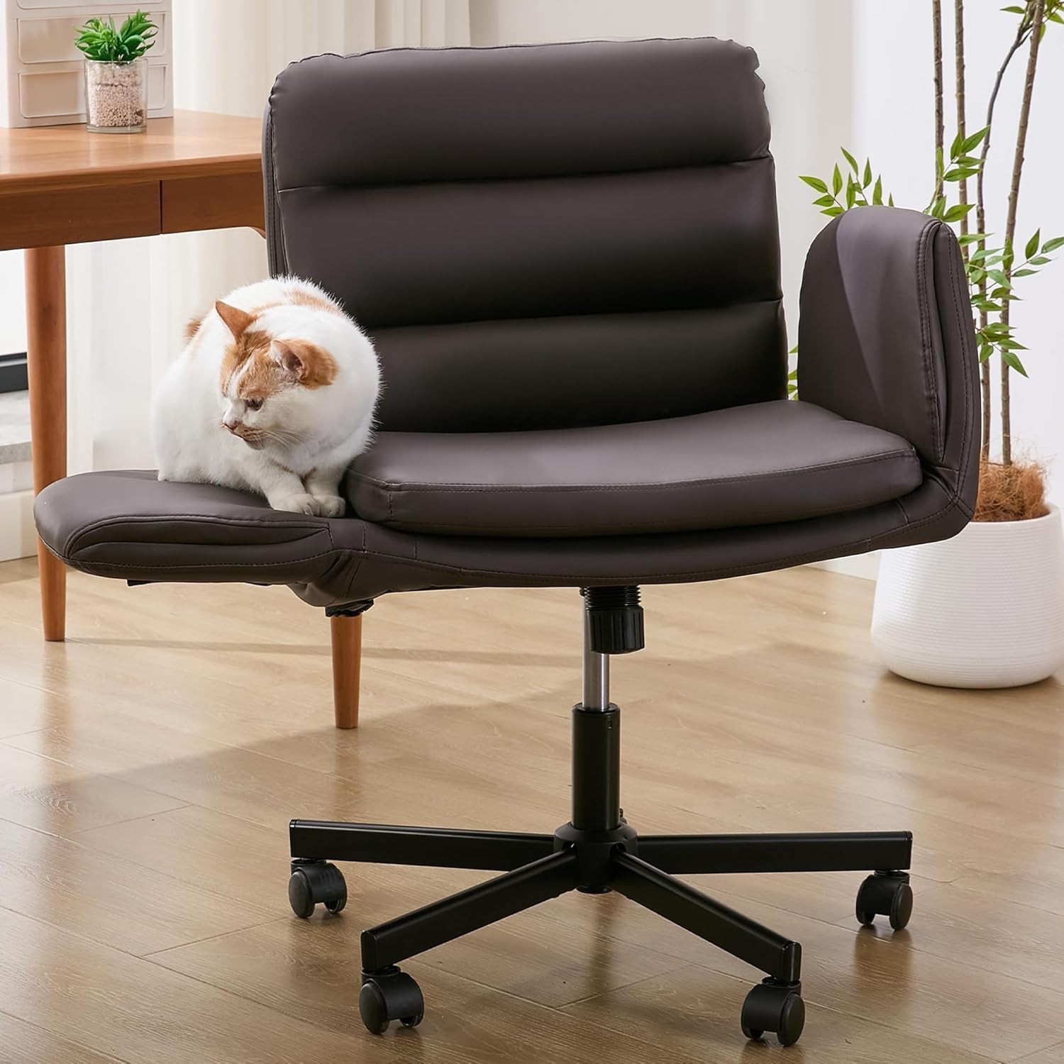 Criss Cross Chair with Flip-Up Arms & Swivel Wheels, Vanity Chair with Adjust...