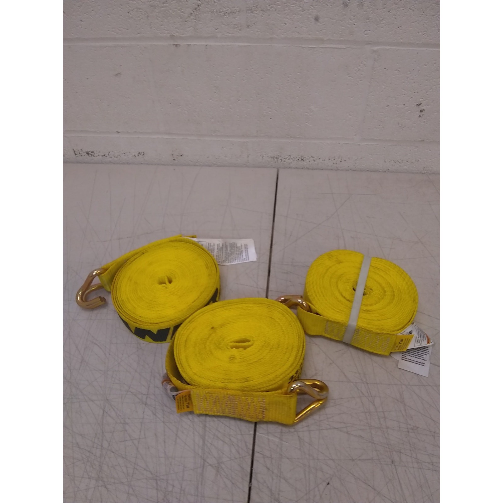 Set-of-3 Ancra Cargo Yellow Straps with J-Hooks 3333lb 2in Width NO RATCHET