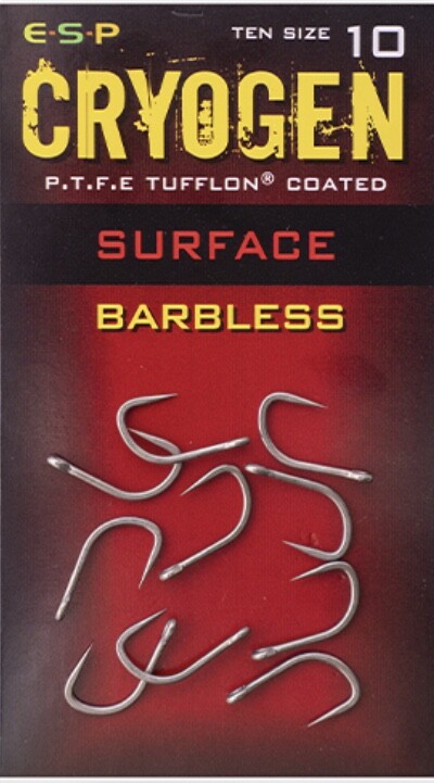 ESP CARP CRYOGEN SURFACE FISHING HOOKS in BARBED & BARBLESS in sizes 8 & 10